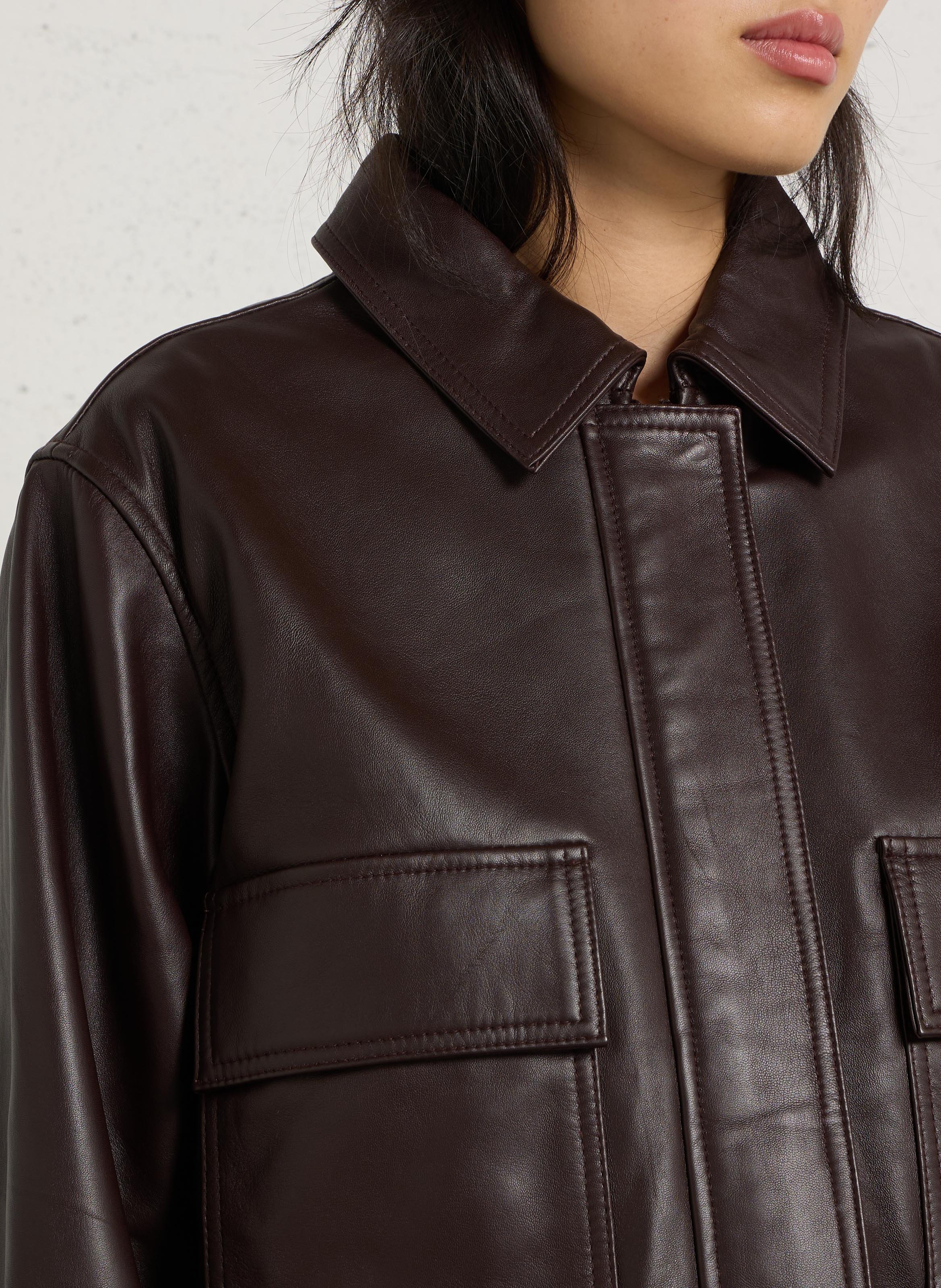 Veste droite unie en cuir coco MAISON 123 Rouge