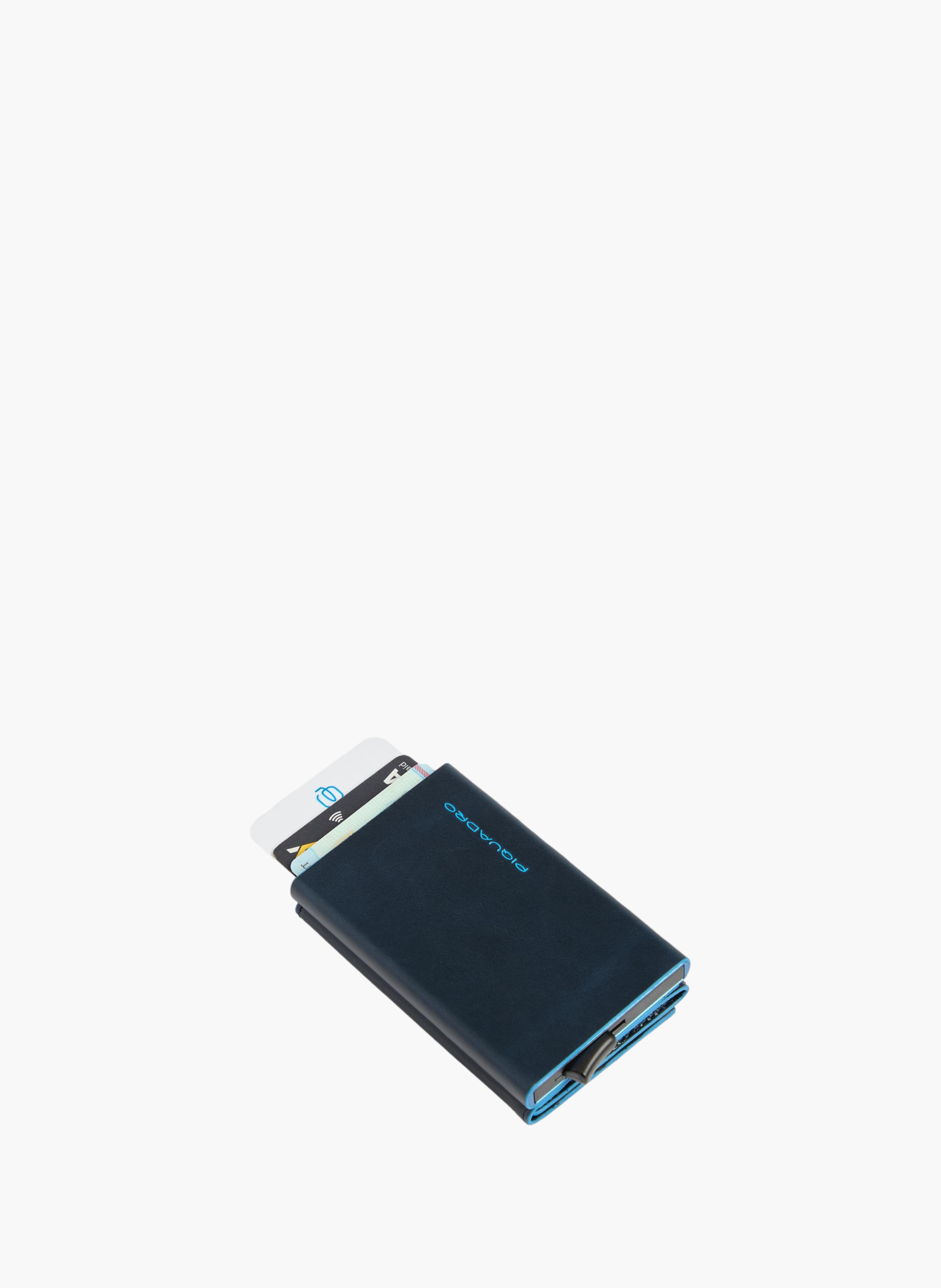 Compact leather wallet with pop-up card holder PIQUADRO Blue