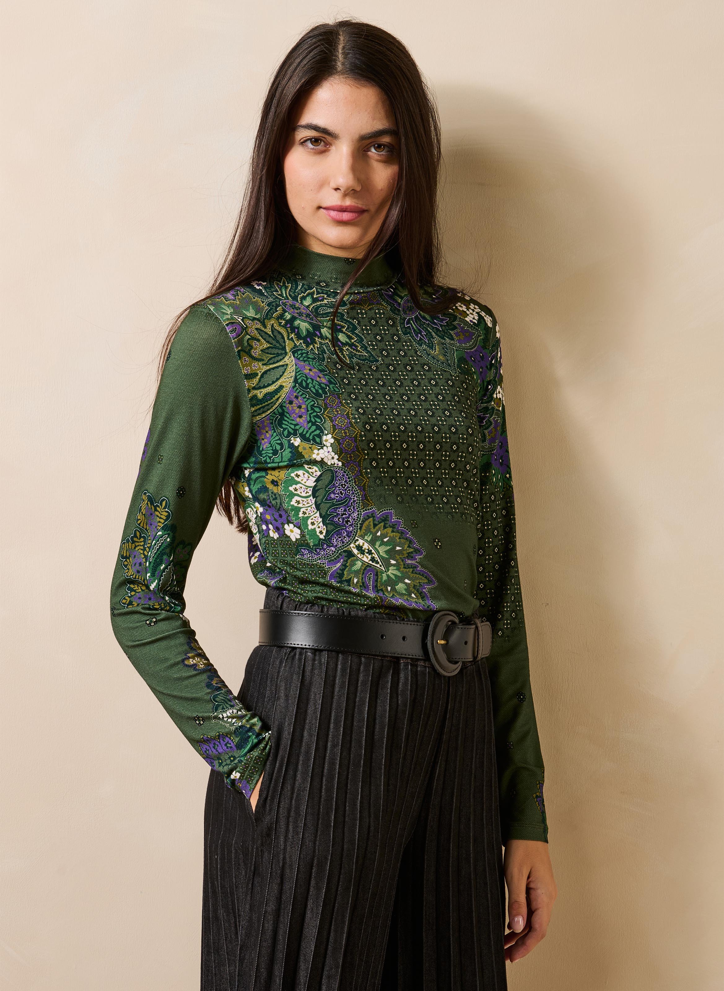 T-shirt met lange mouwen, print en opstaande kraag LA FEE MARABOUTEE Groen