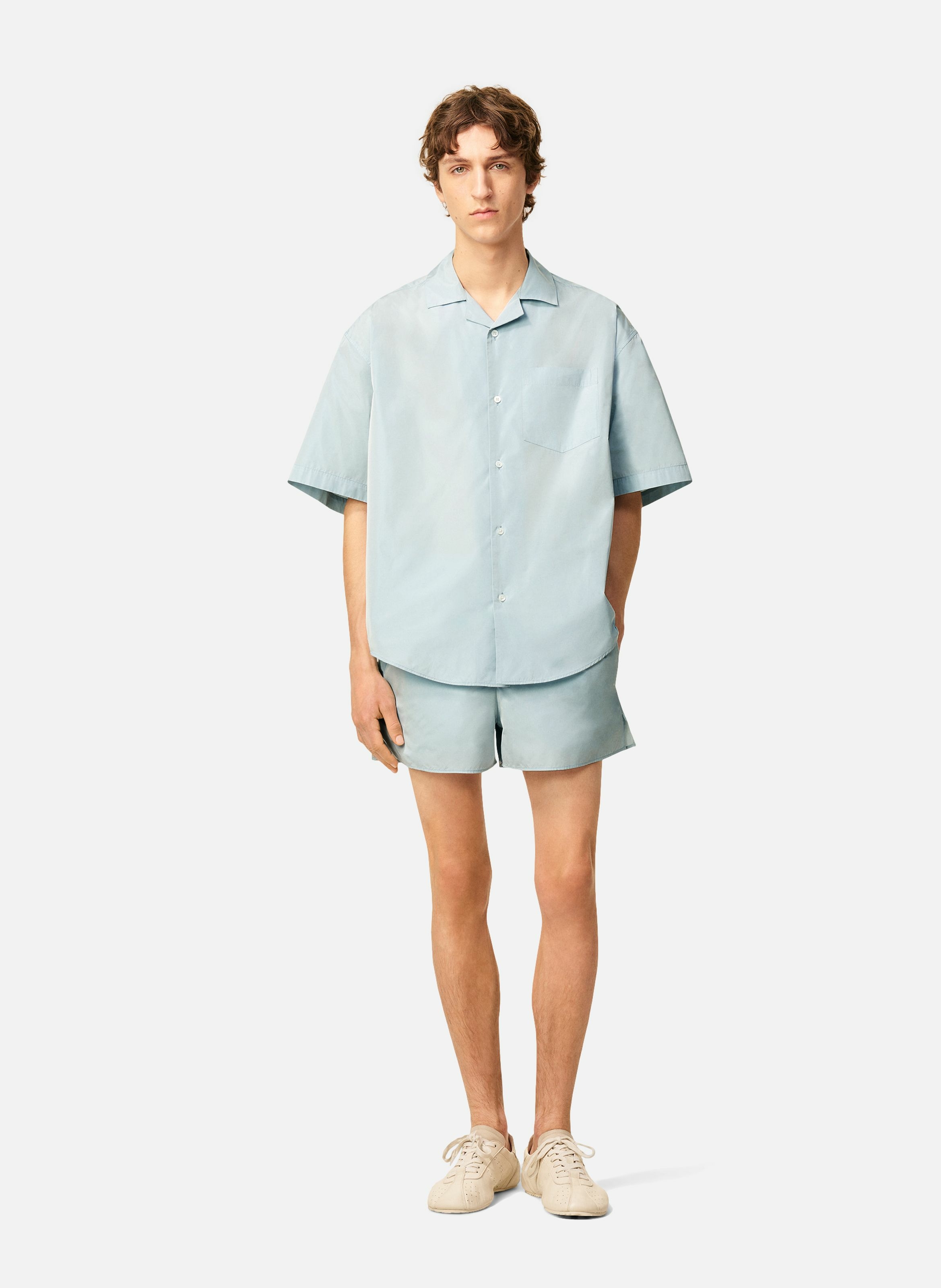 Chemise boxy courtes en taffetas unisexe AMI PARIS Bleu