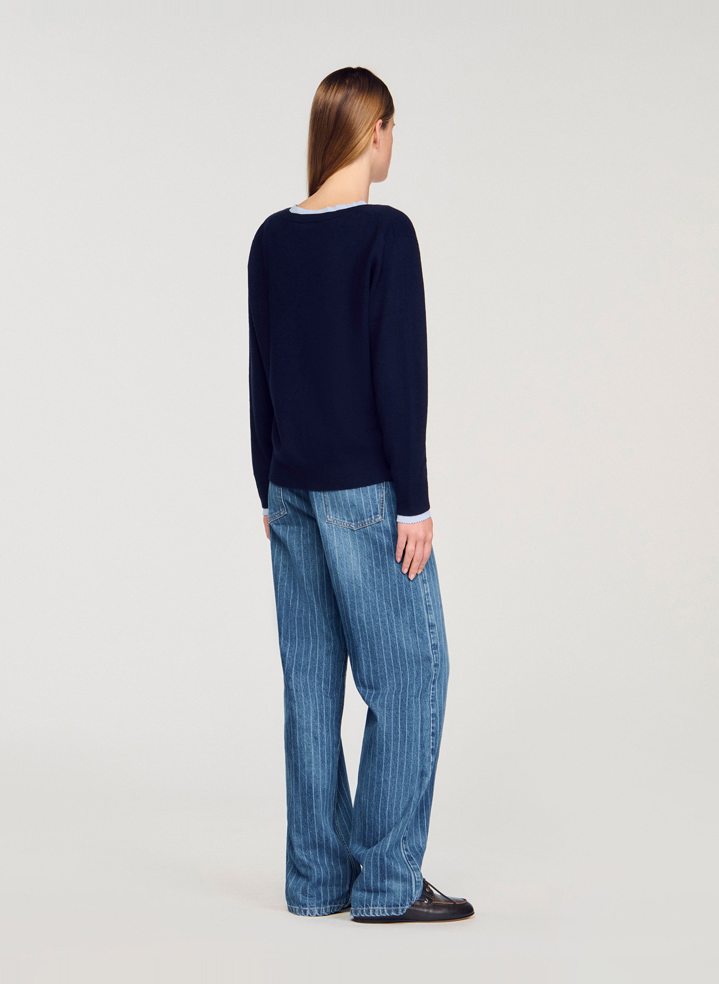 Pull oversize col v en laine et cachemire Bleu
