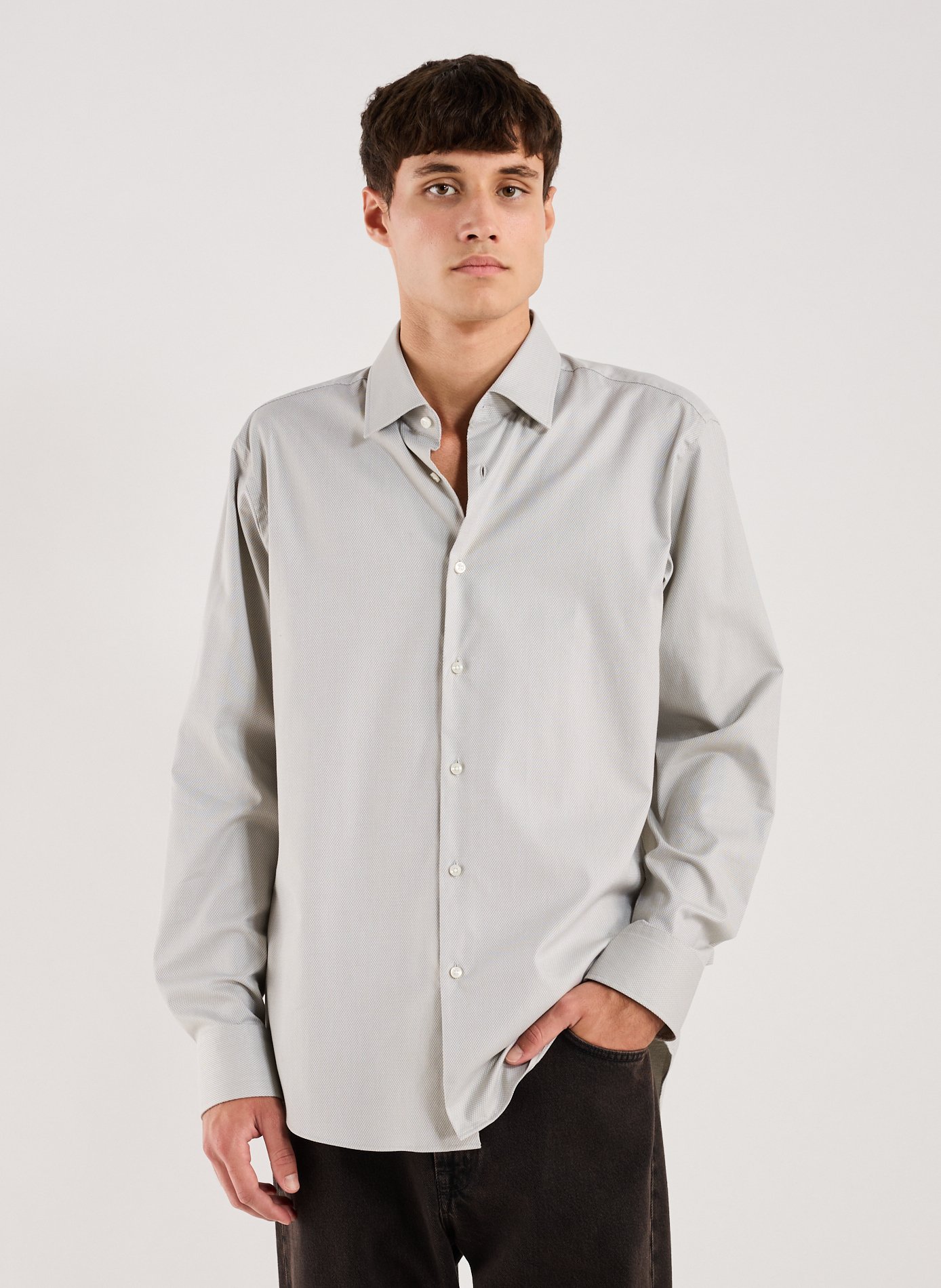 BOSS Straight jacquard shirt in blended cotton Green