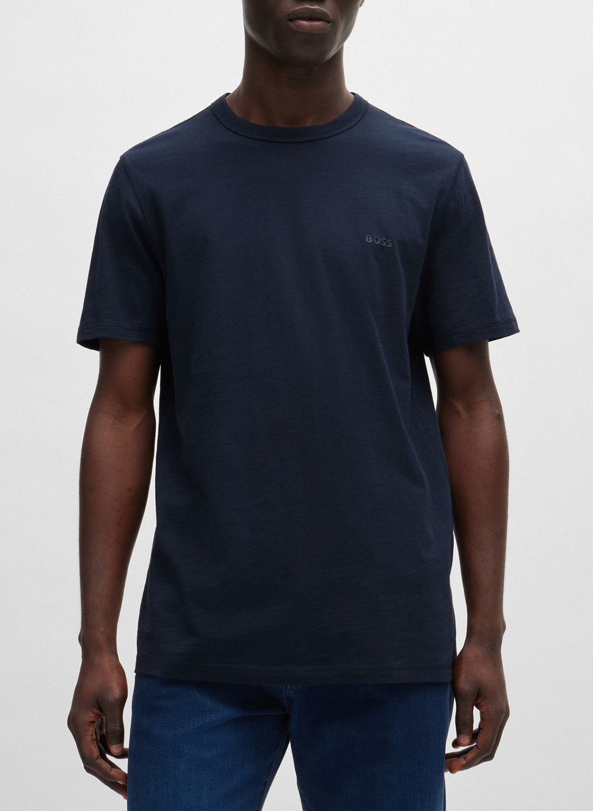 BOSS Tee-shirt col rond en coton Bleu