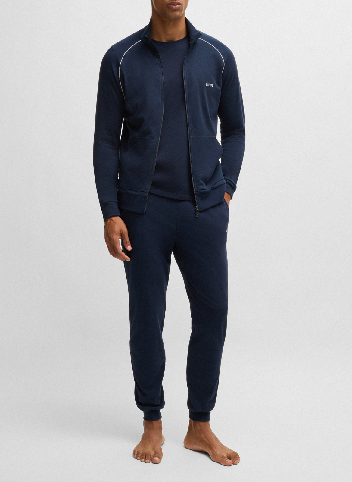 Tee-shirt à manches longues avec logo brodé en coton BOSS Bleu