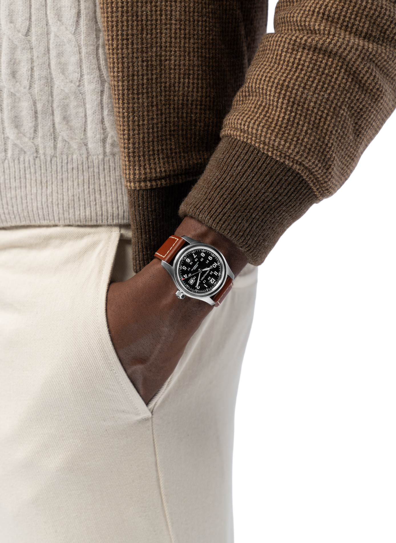 Montre automatique en cuir et acier inoxydable HAMILTON Noir