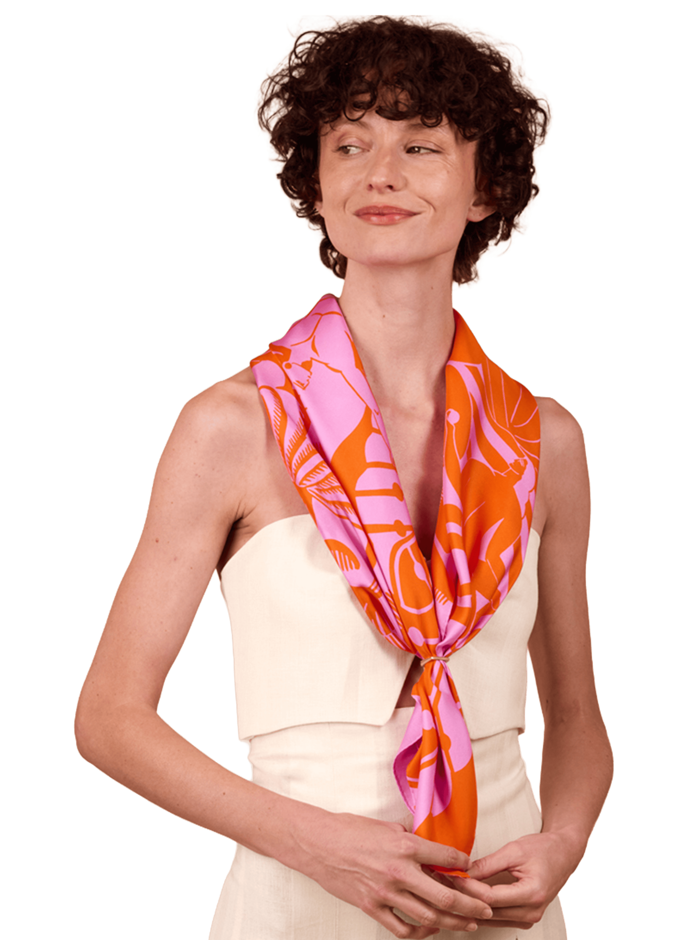 Massalia Orange - Carré 90 imprimé en soie PETITJEAN PARIS Multicolore