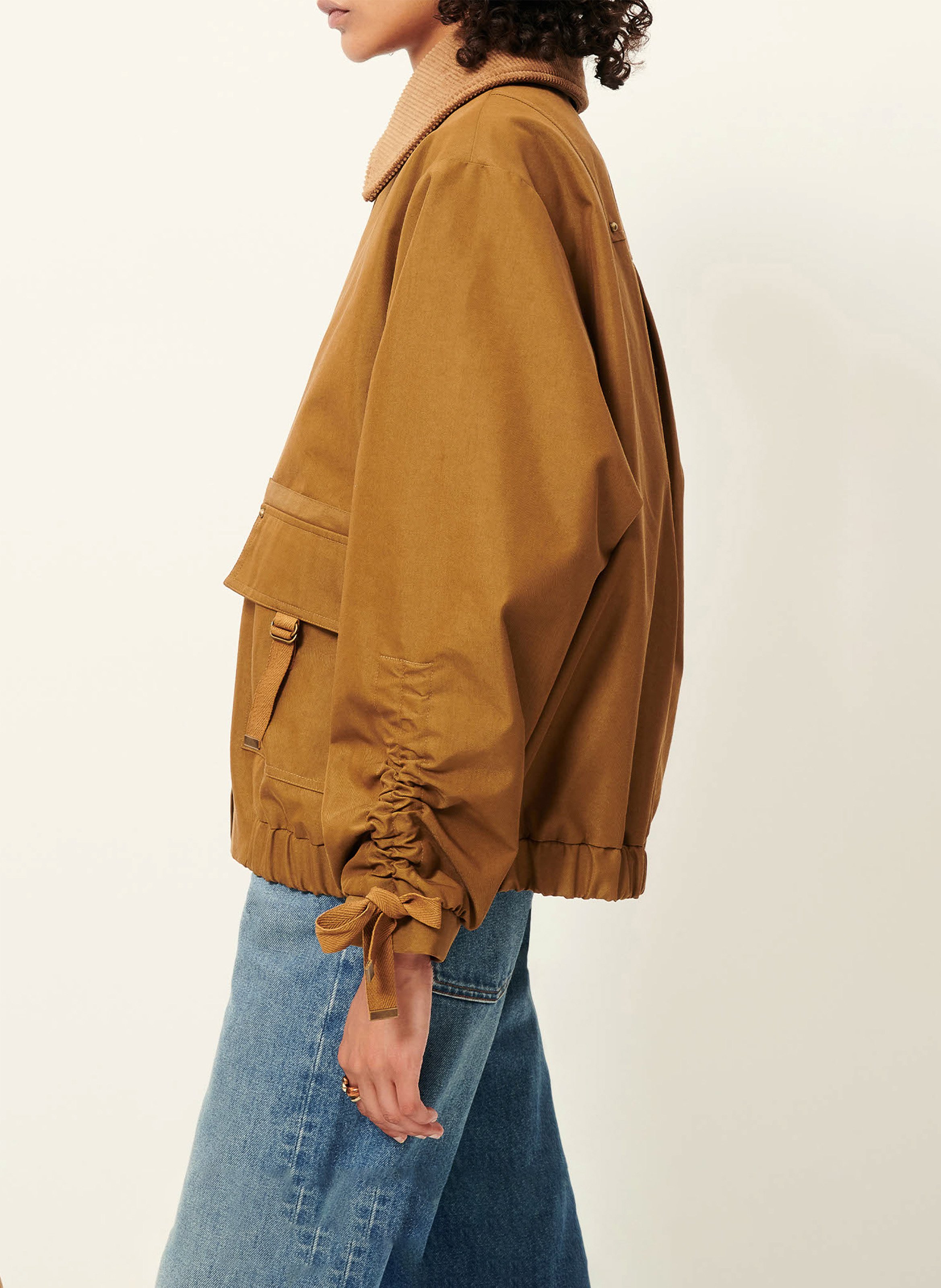 Blouson oversize col classique en coton mélangé diwork SESSUN Marron