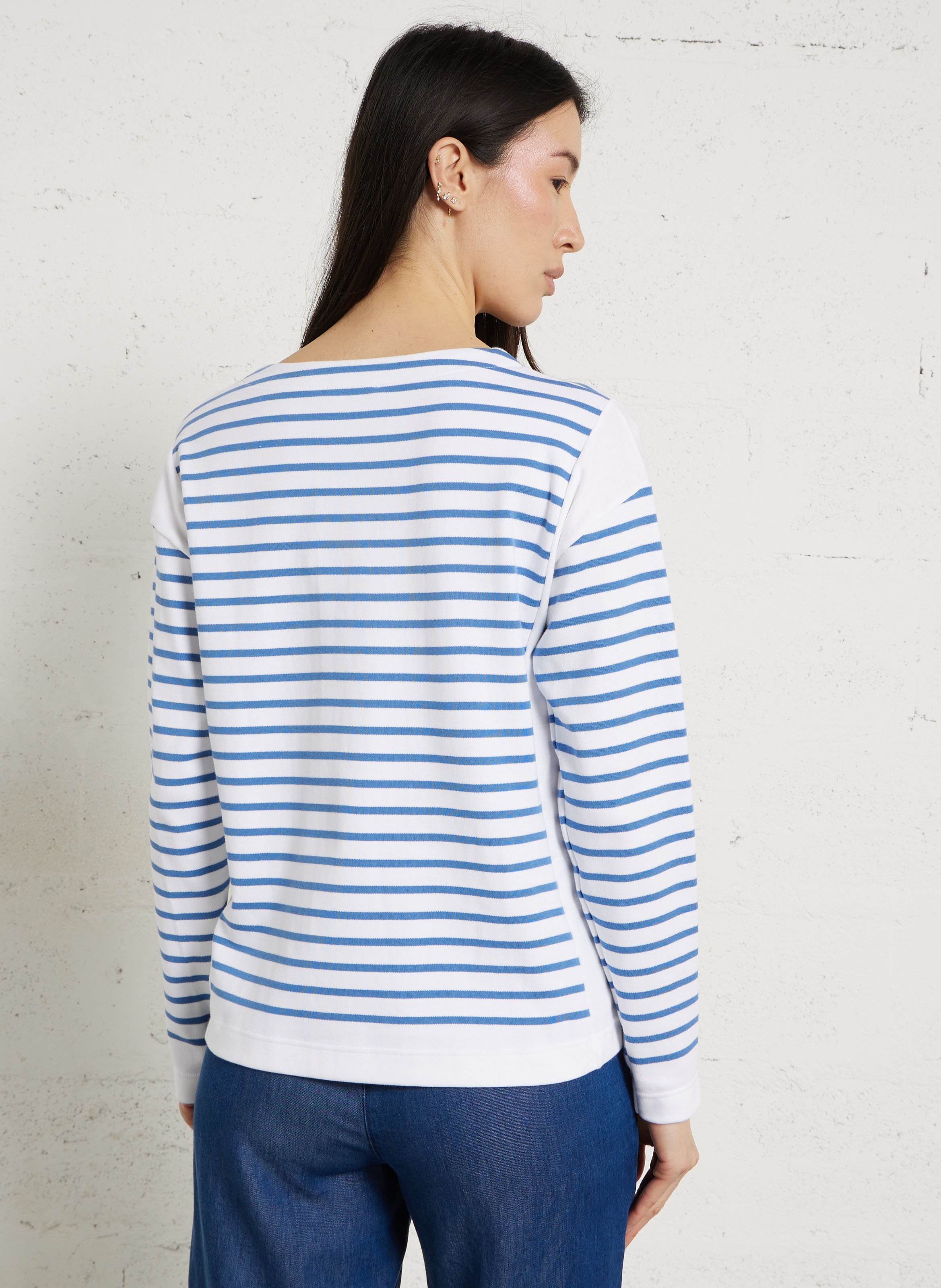 Top droit col rond en coton rayé ARMOR-LUX Blanc