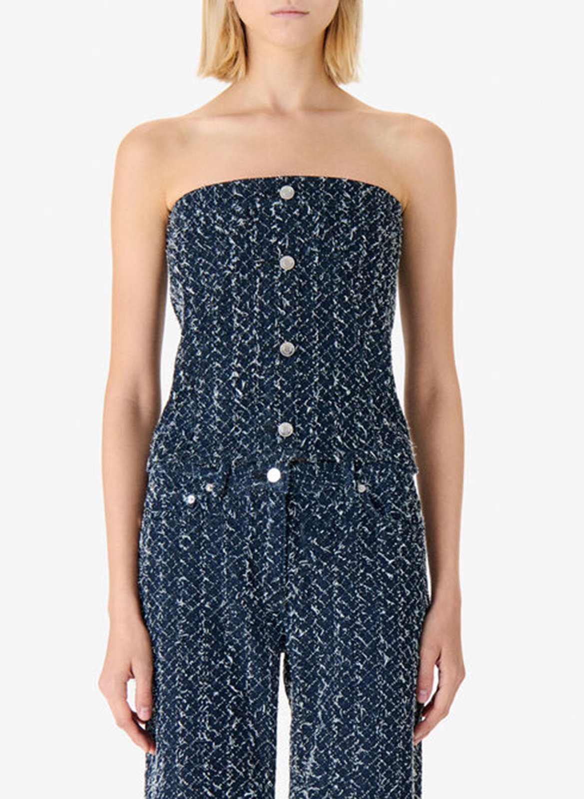 Bustier court boutonné en tweed vanny IRO Bleu