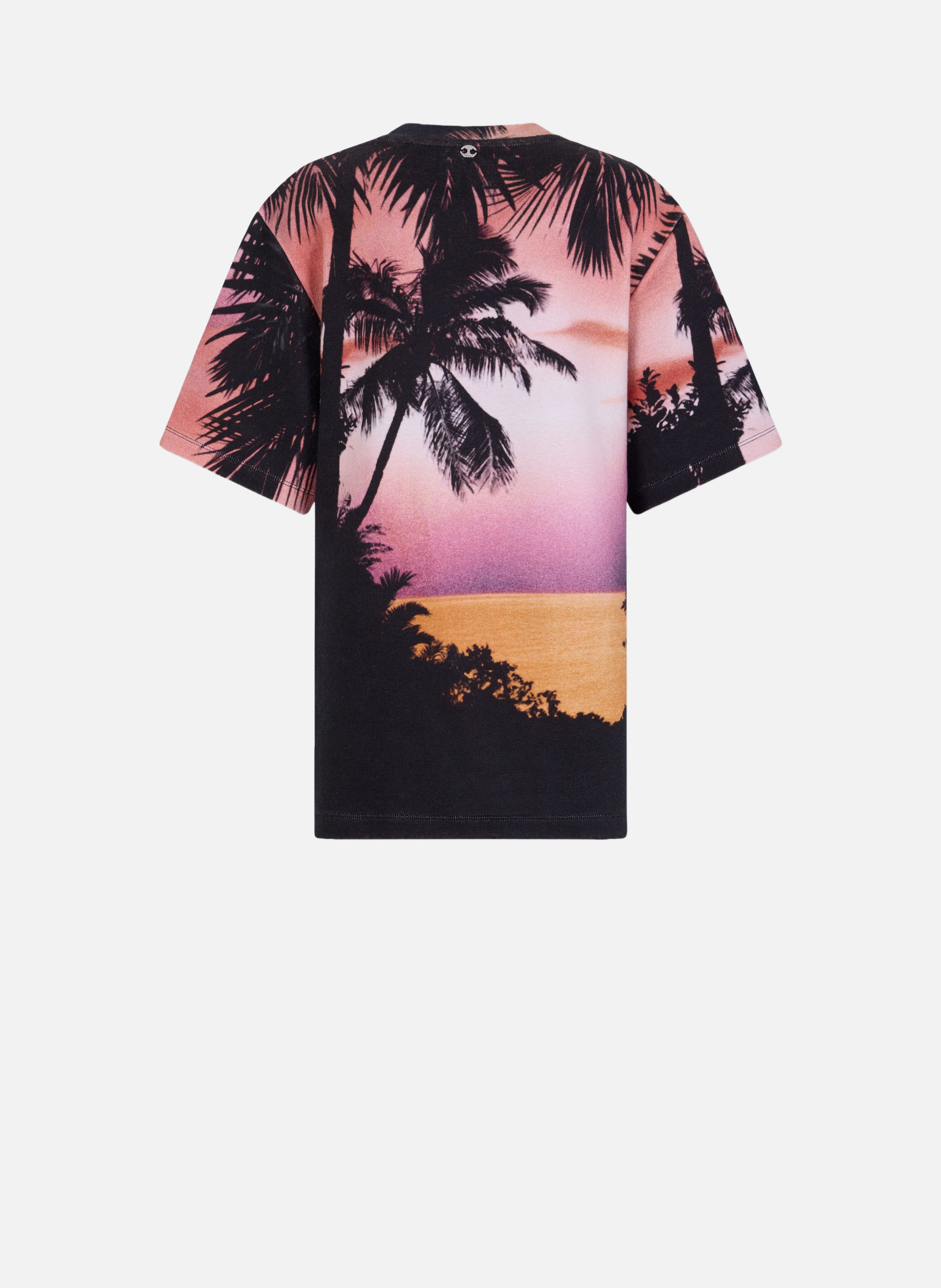 T-shirt structuré en coton imprimé orage RABANNE Orange