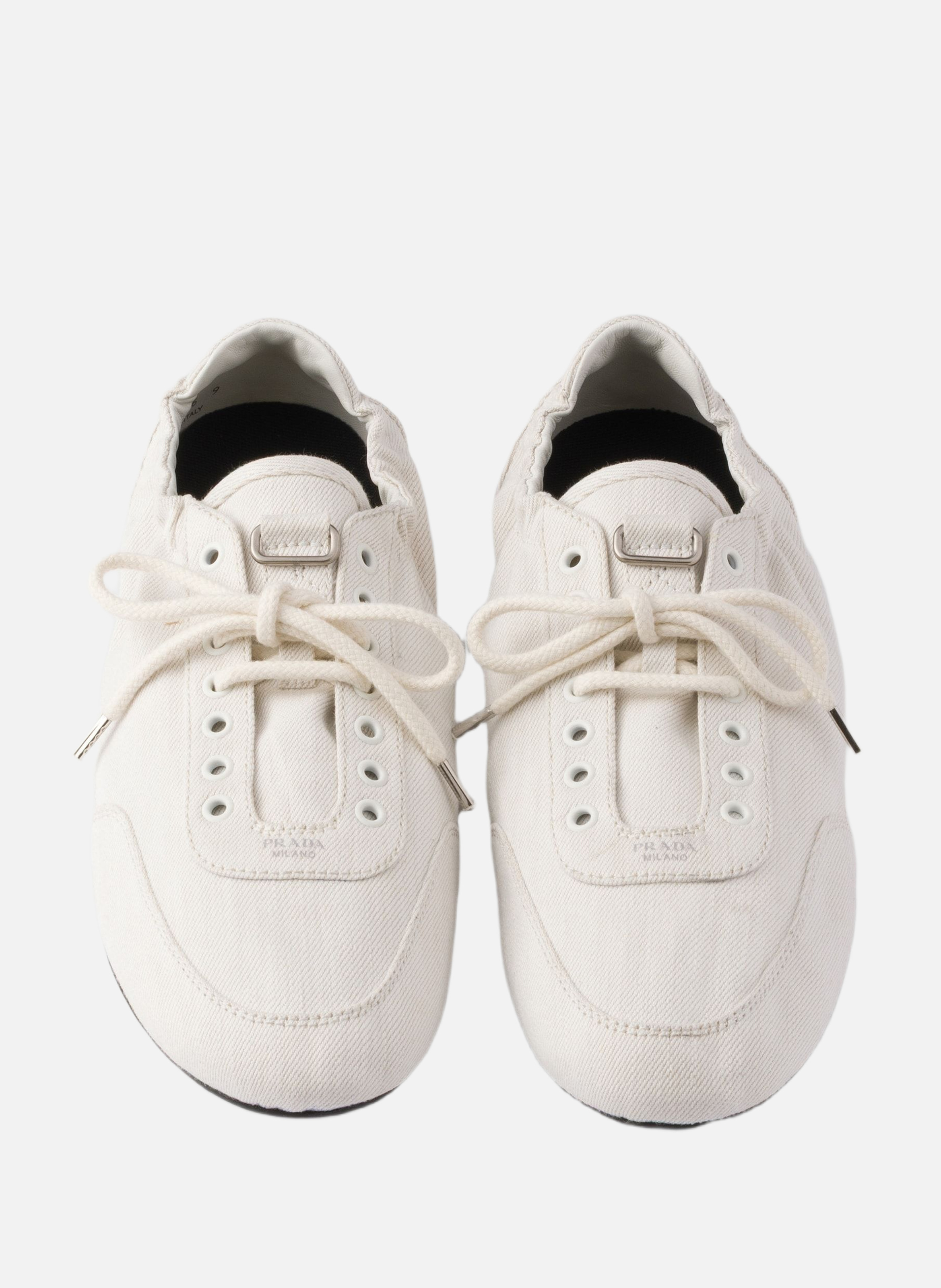 Baskets en denim collapse PRADA Blanc