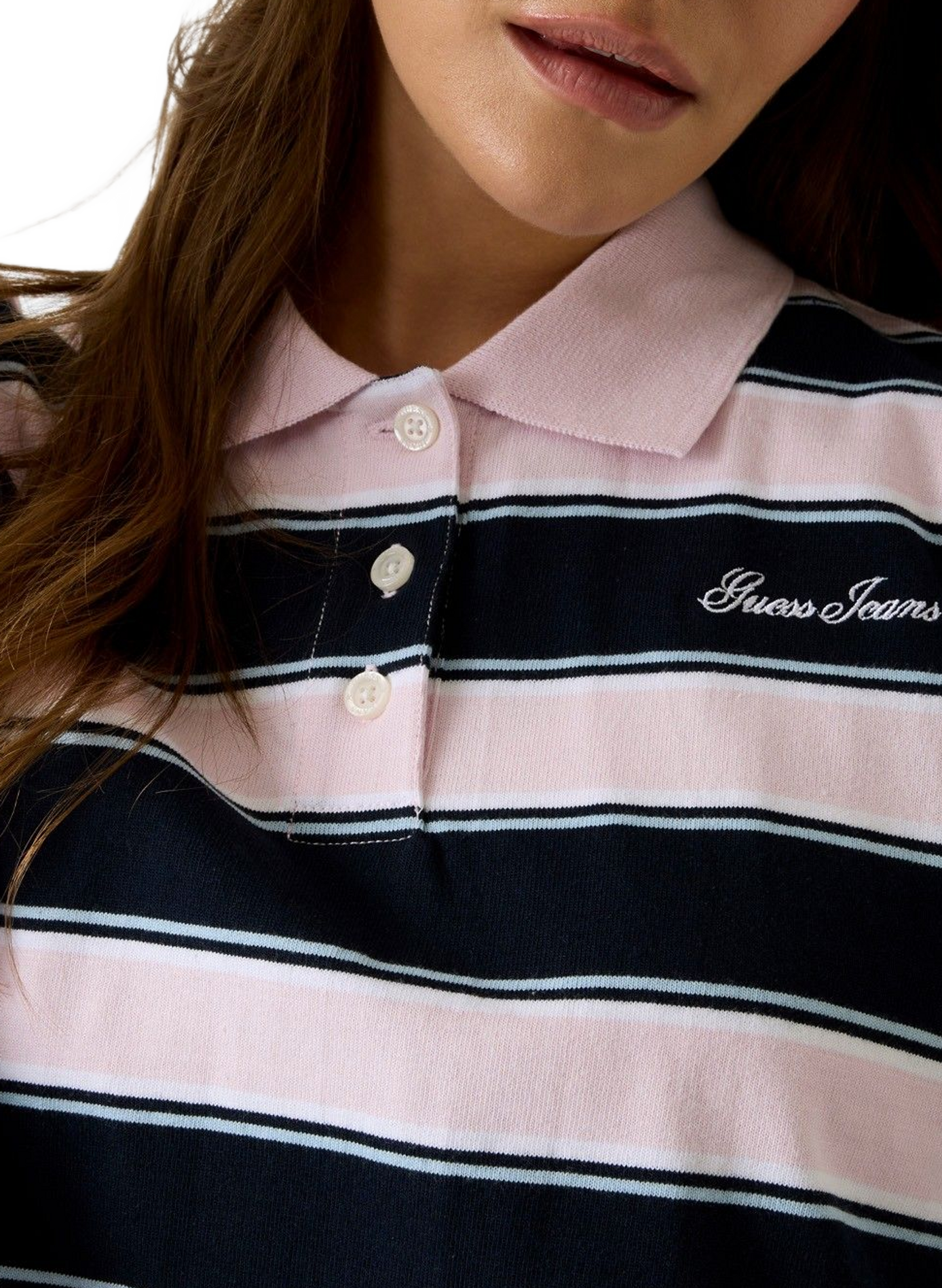 Gestreiftes Langarm-Polohemd aus Baumwolle GUESS Rosa