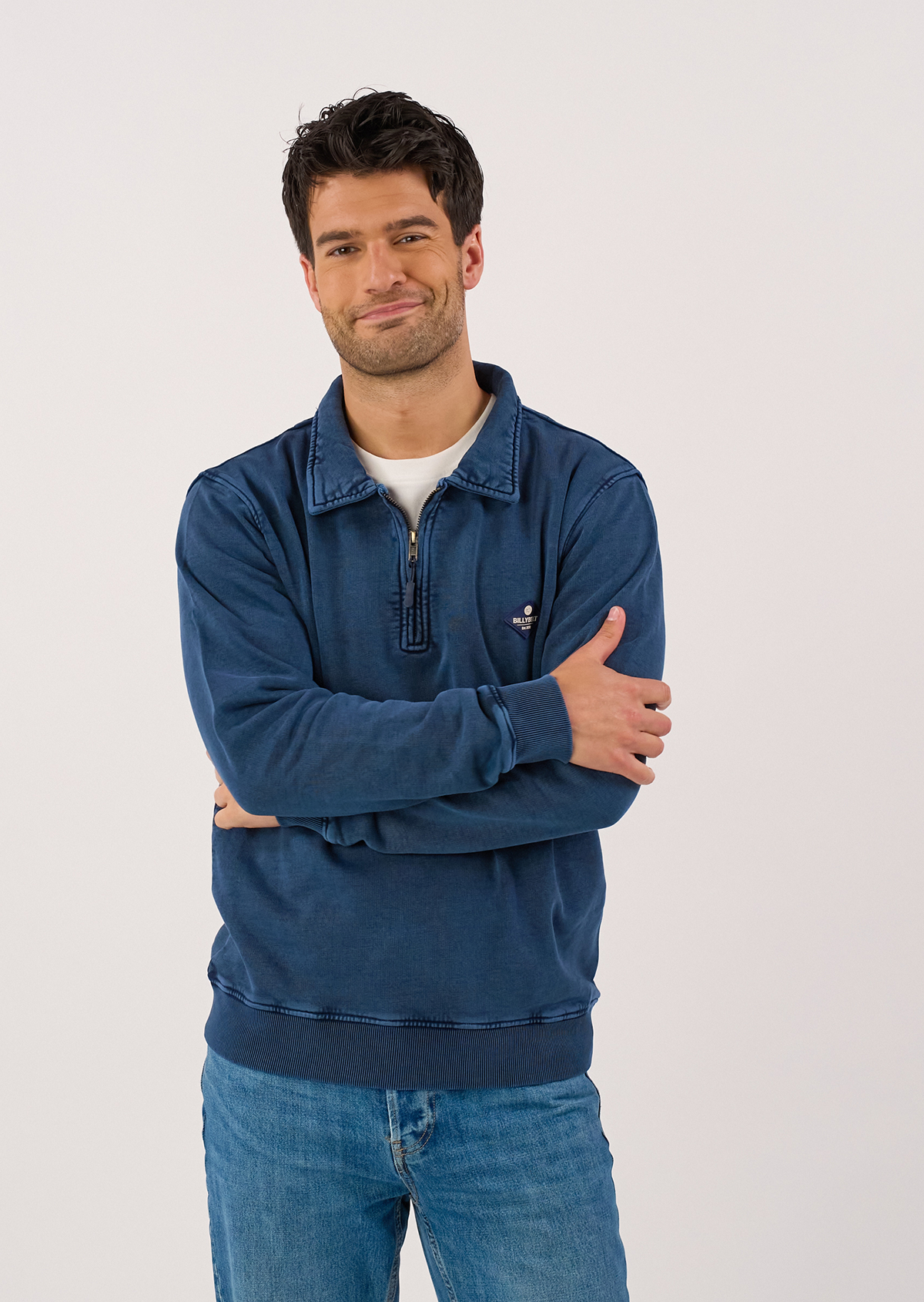 Sweatshirt à col zippé en coton biologique BILLYBELT Bleu