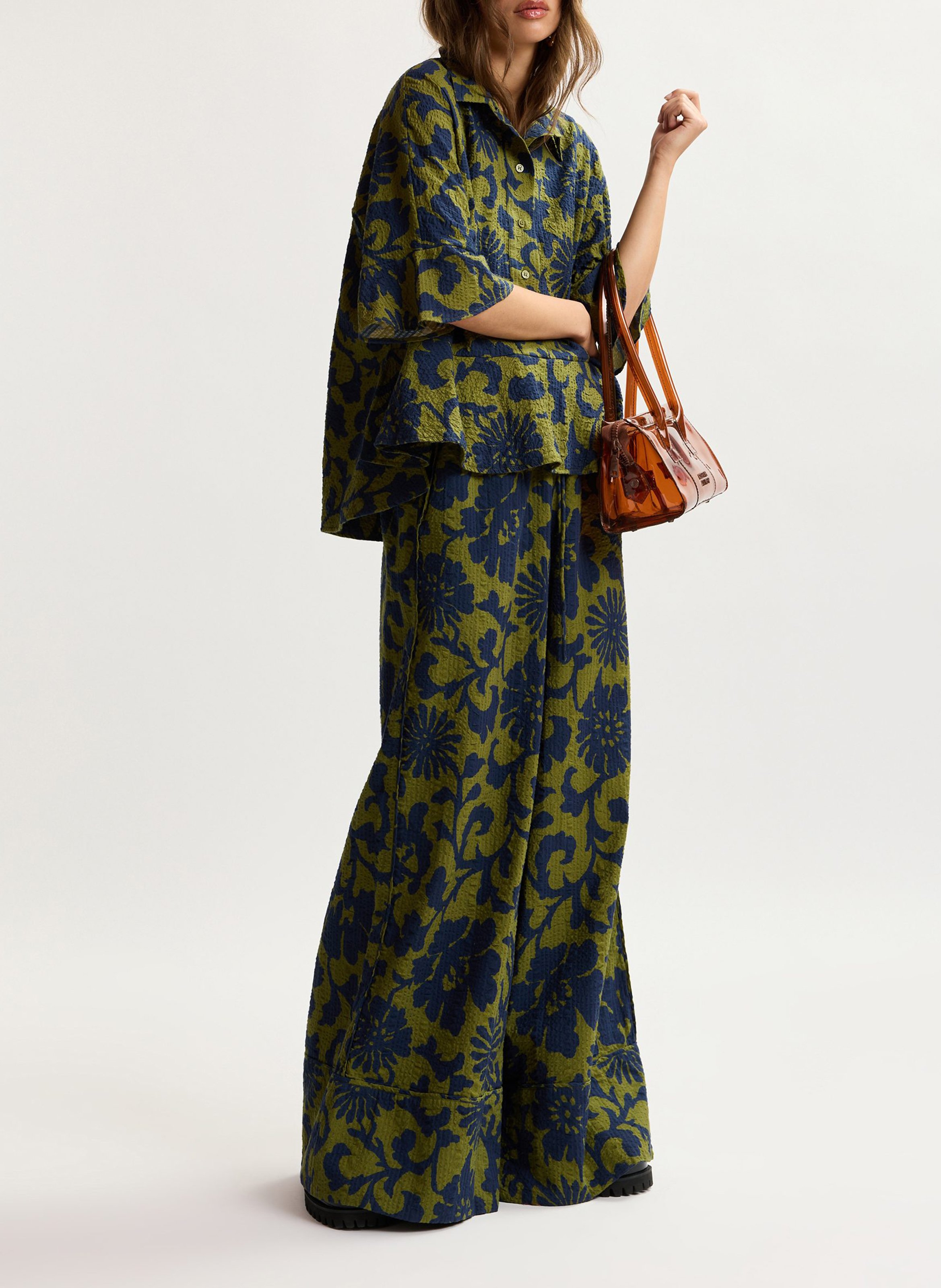 Pantalon taille haute large imprimé jomery ESSENTIEL ANTWERP Vert