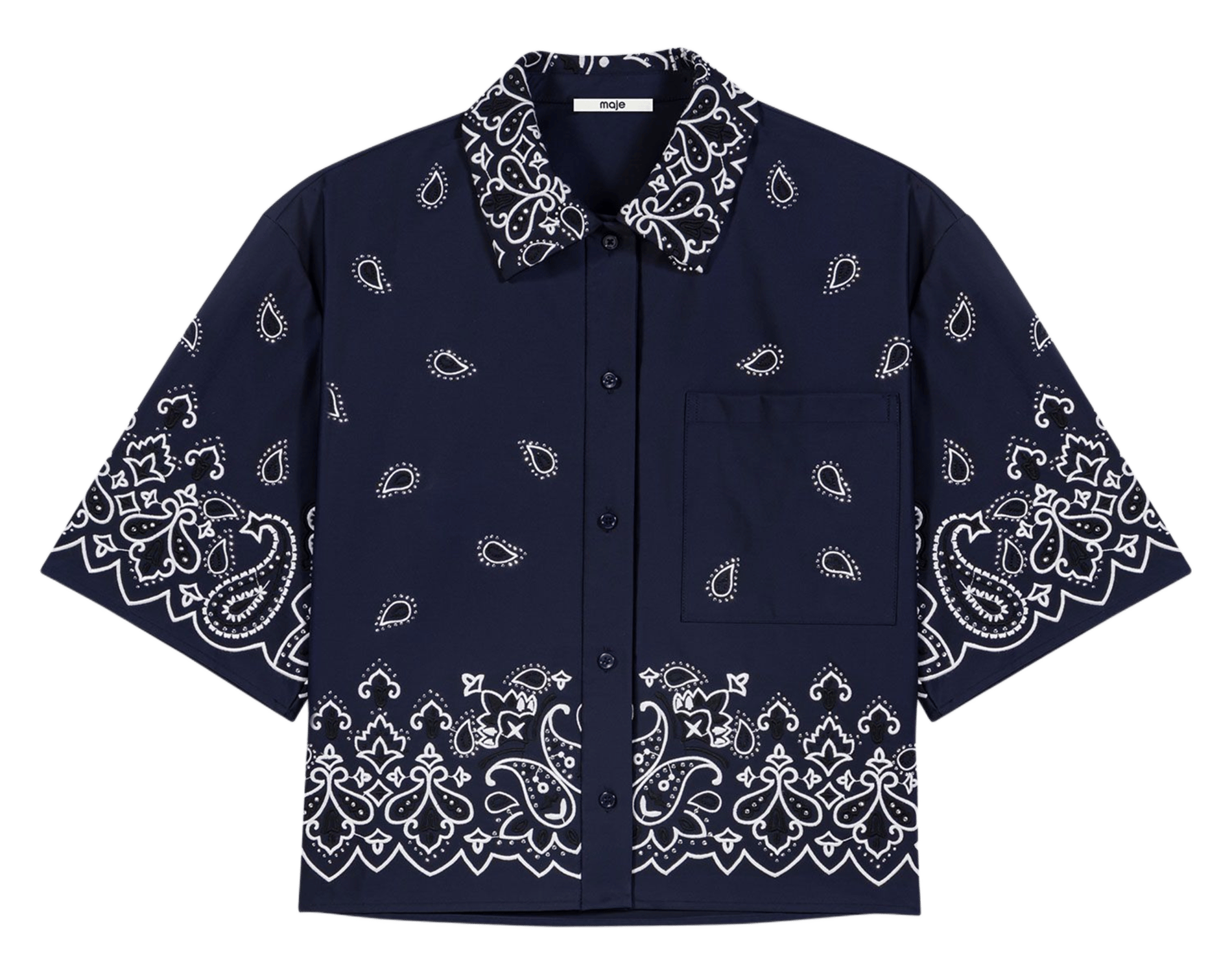 Chemise courte droite imprimée MAJE Bleu