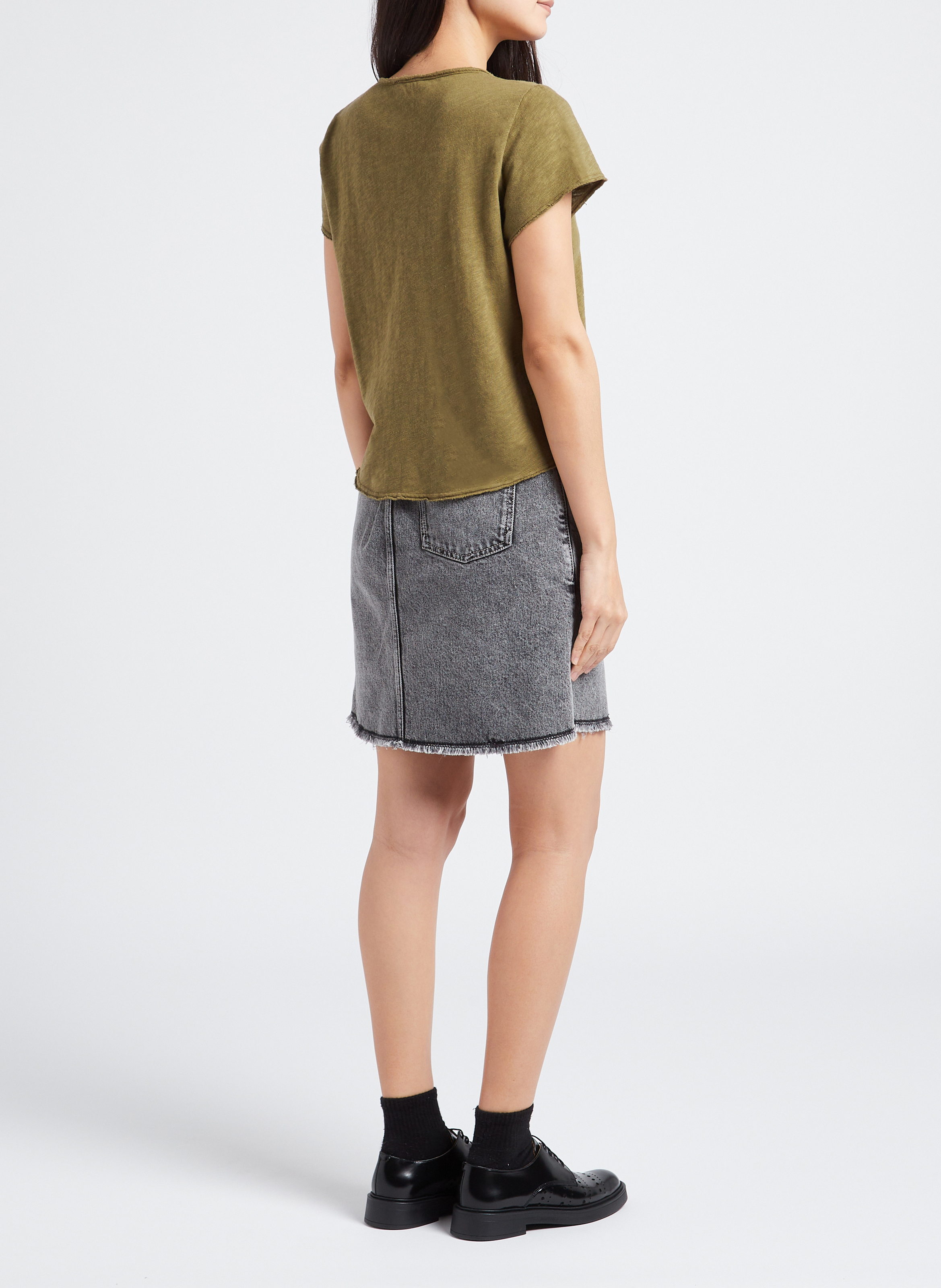 Tee-shirt droit col v en coton sonoma AMERICAN VINTAGE Kaki