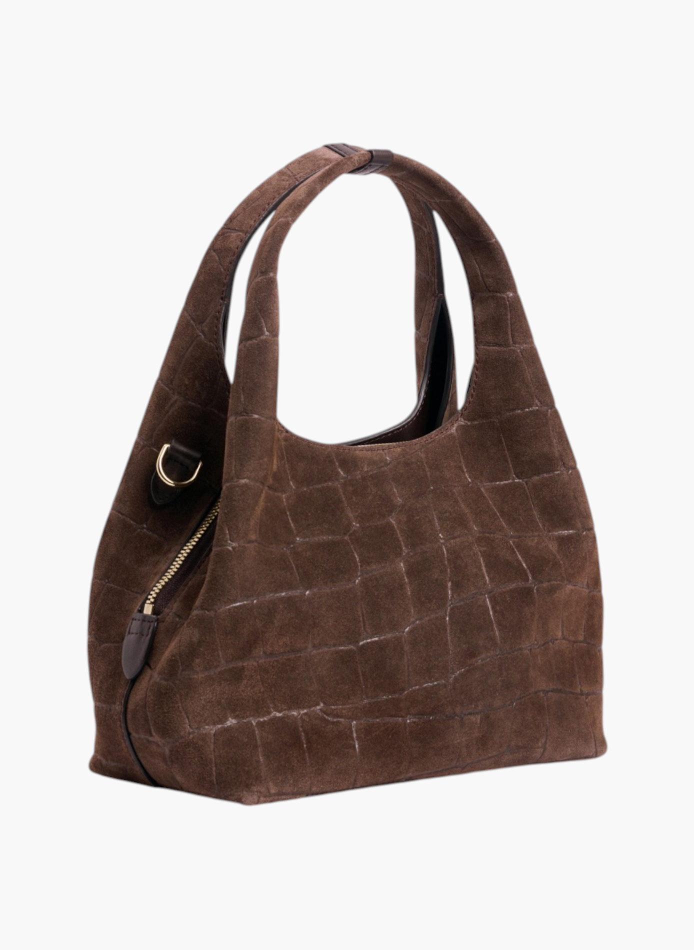 Petit sac à main juliette en cuir refente de velours embossé crocodile LE TANNEUR Marron