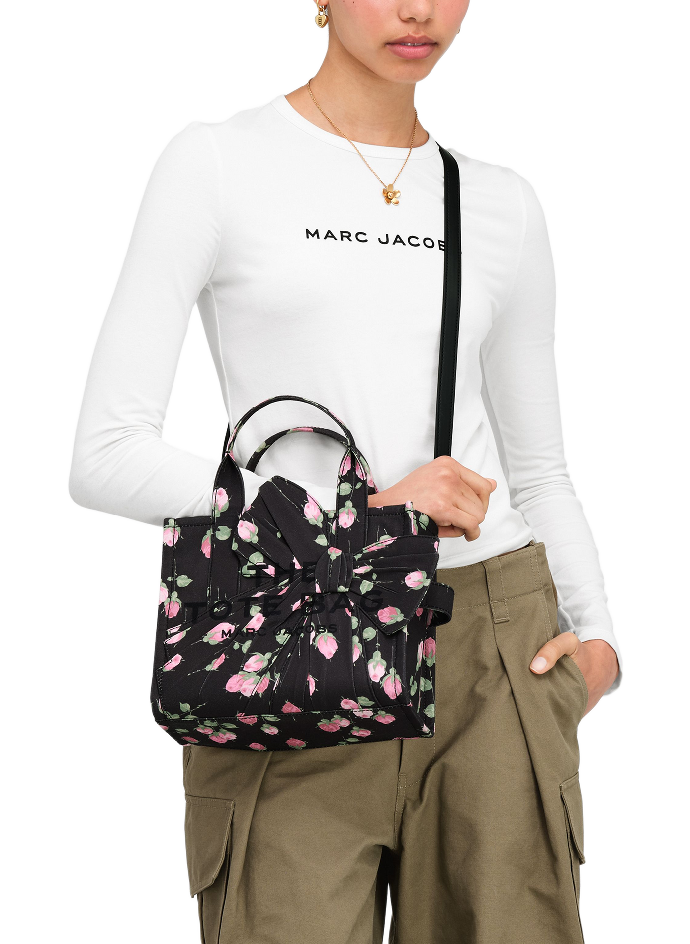 Bolso tote pequeño estampado de algodón MARC JACOBS Negro
