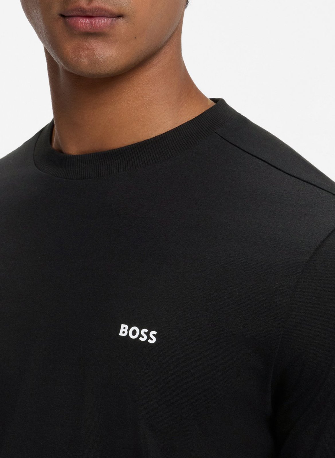 Tee-shirt droit col rond sérigraphié BOSS Noir