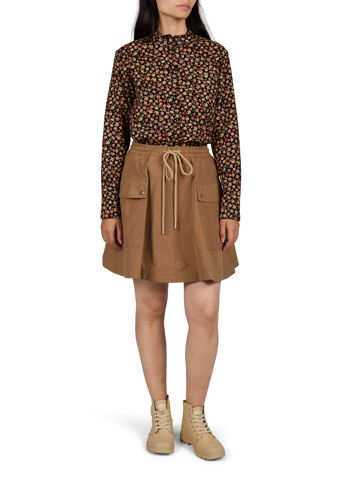 Chemise droite à motif fleuri en coton MONCLER Noir