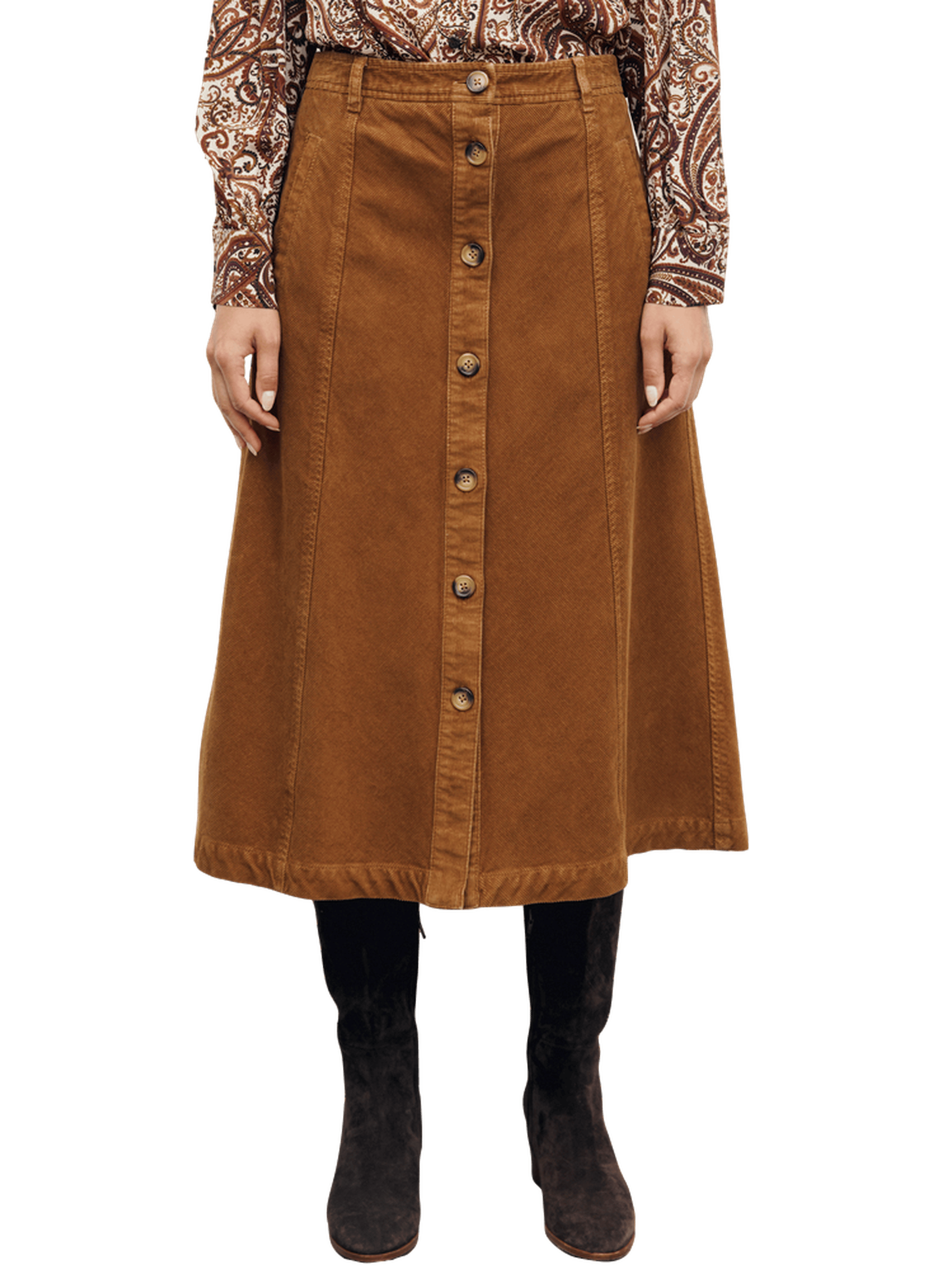 Jupe trapèze en velours - tiphaine GERARD DAREL Marron