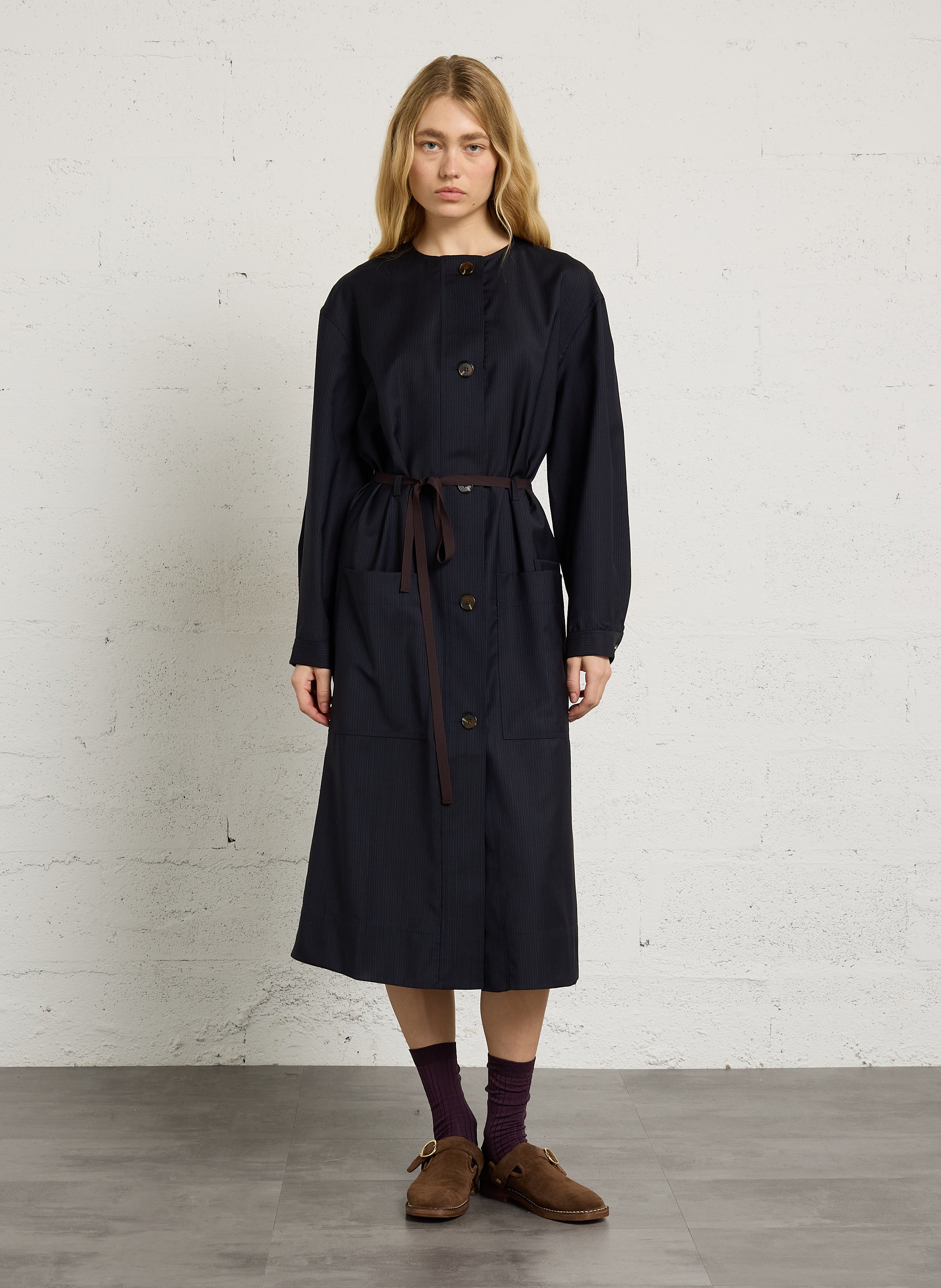 Robe midi col rond en laine helie SOEUR Bleu