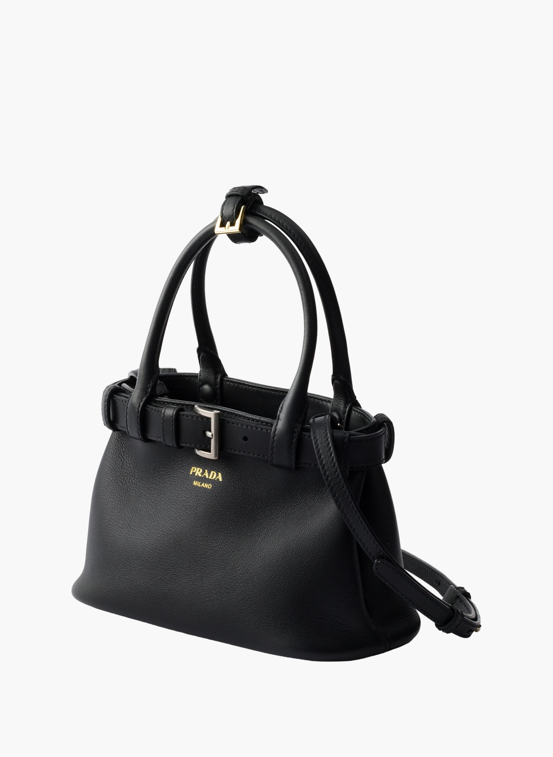 Petit sac prada buckle en cuir avec ceinture PRADA Noir