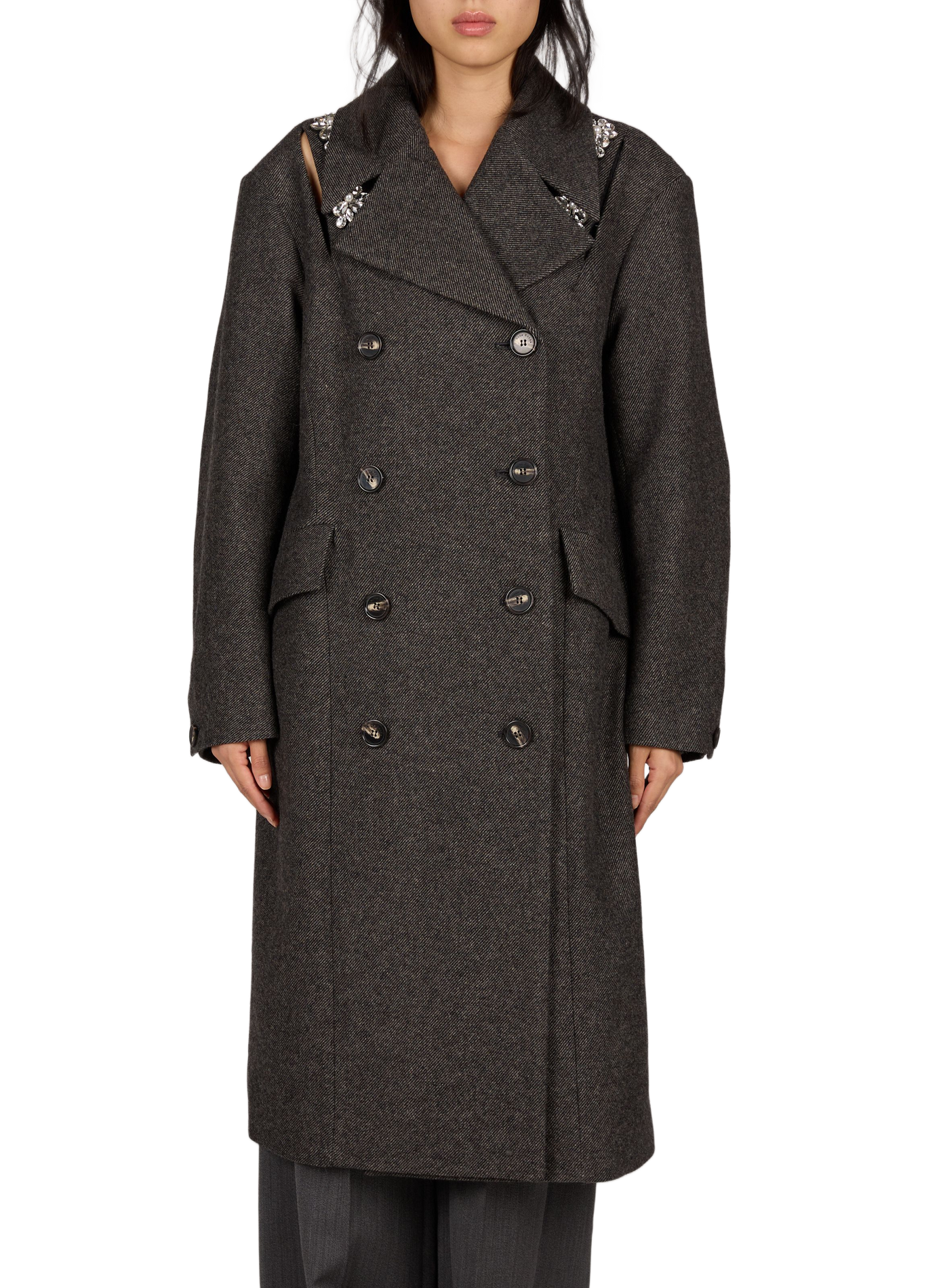 Oversized wool-blend coat with panel detailing and rhinestones SIMONE ROCHA Grey
