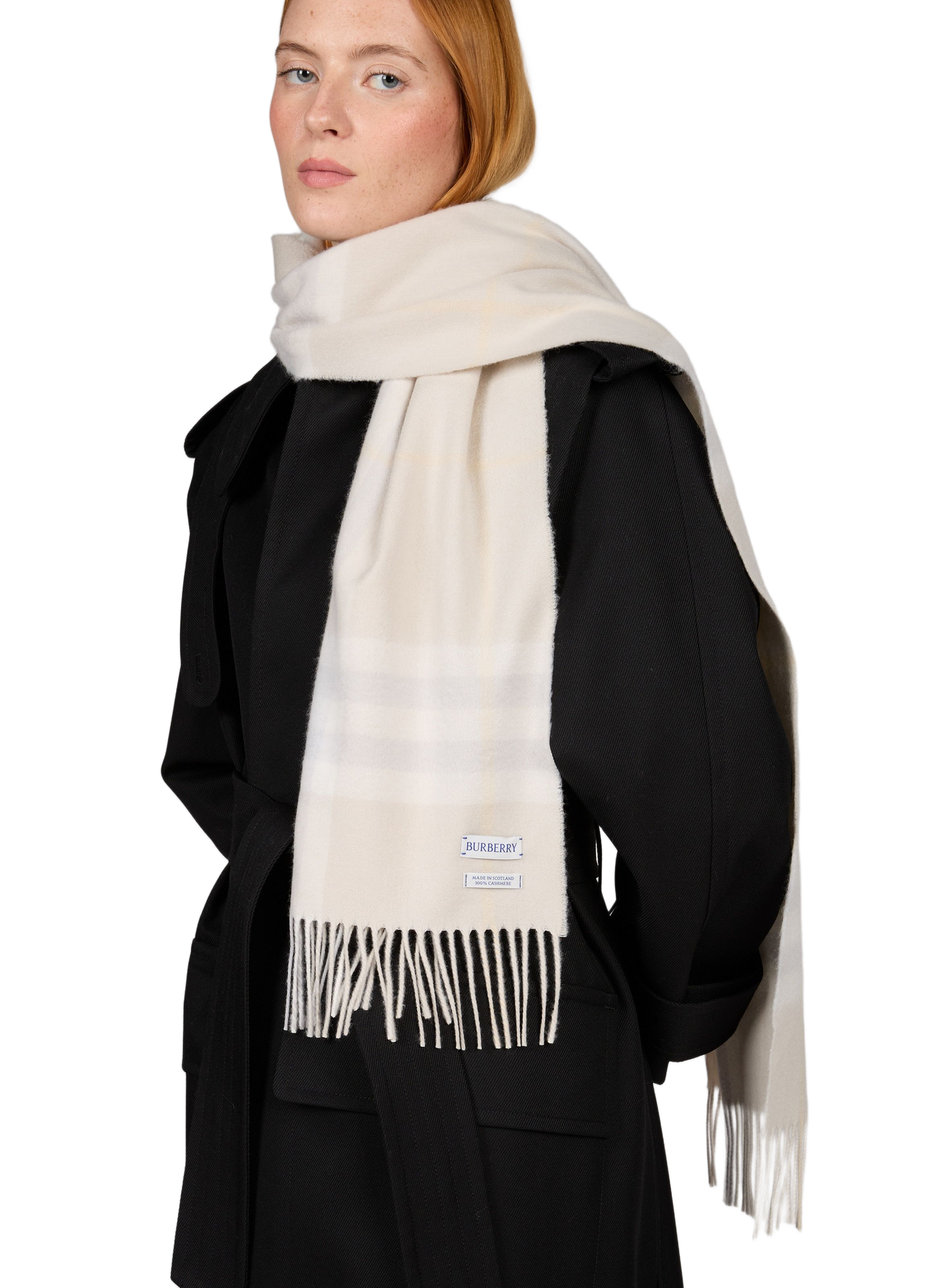 Bedruckter Kaschmirschal mit Fransen BURBERRY Weiss