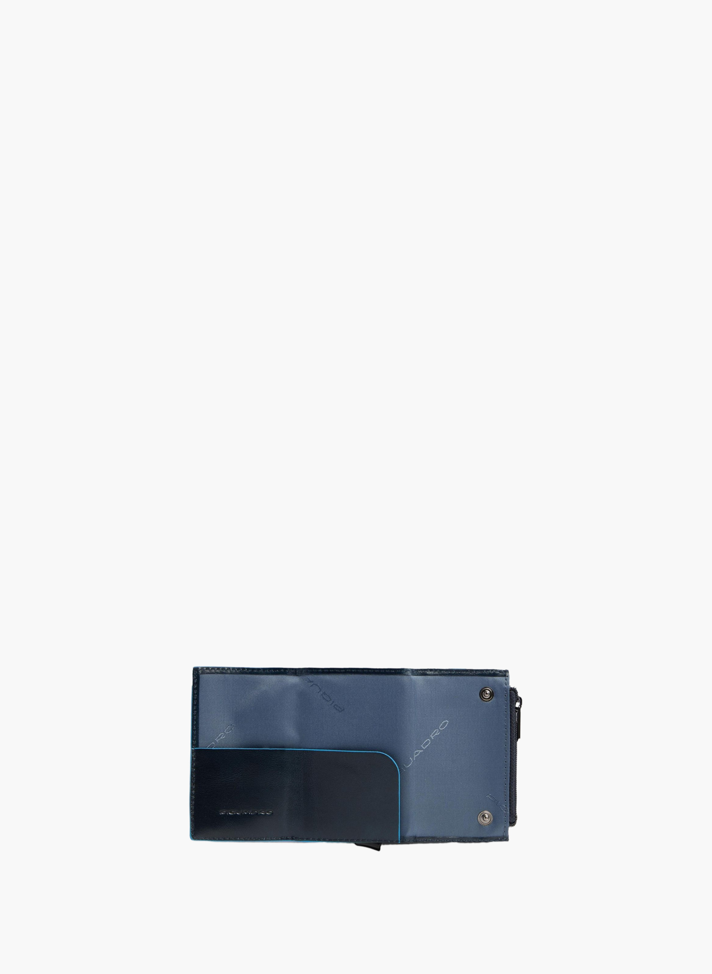 Compact leather wallet with pop-up card holder PIQUADRO Blue