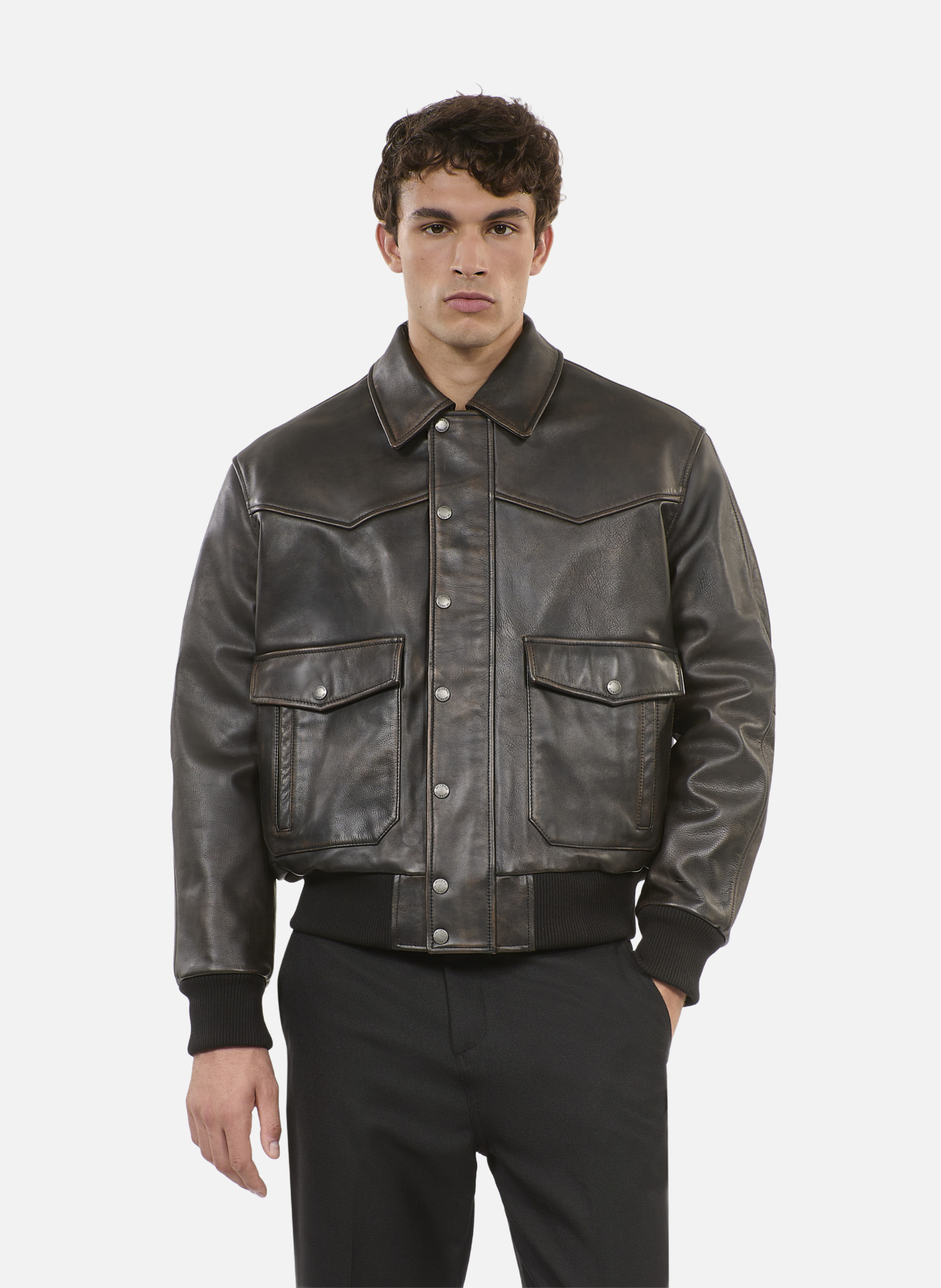 Blouson en cuir THE KOOPLES Marron
