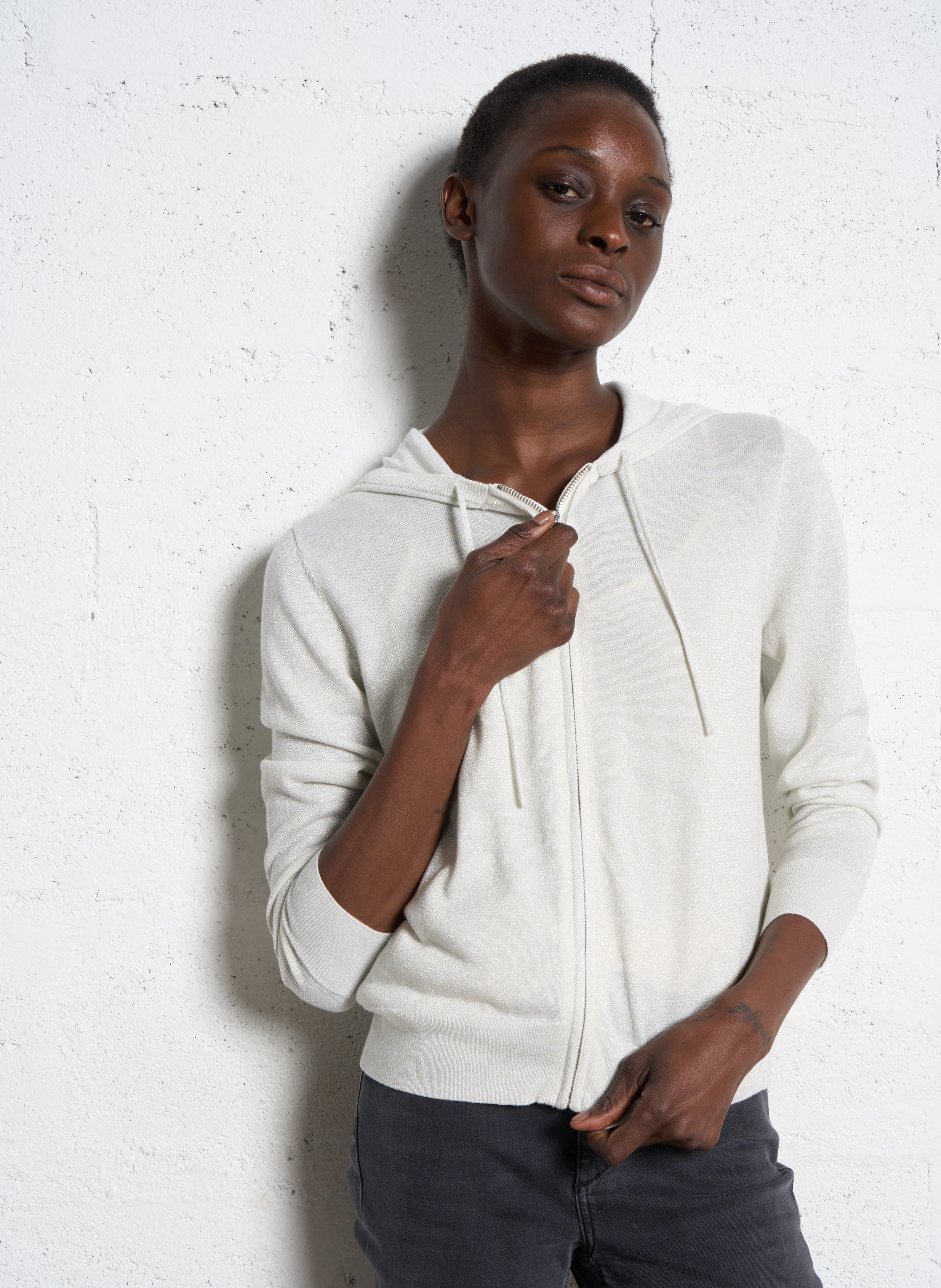 IKKS Cardigan à capuche zippé Blanc