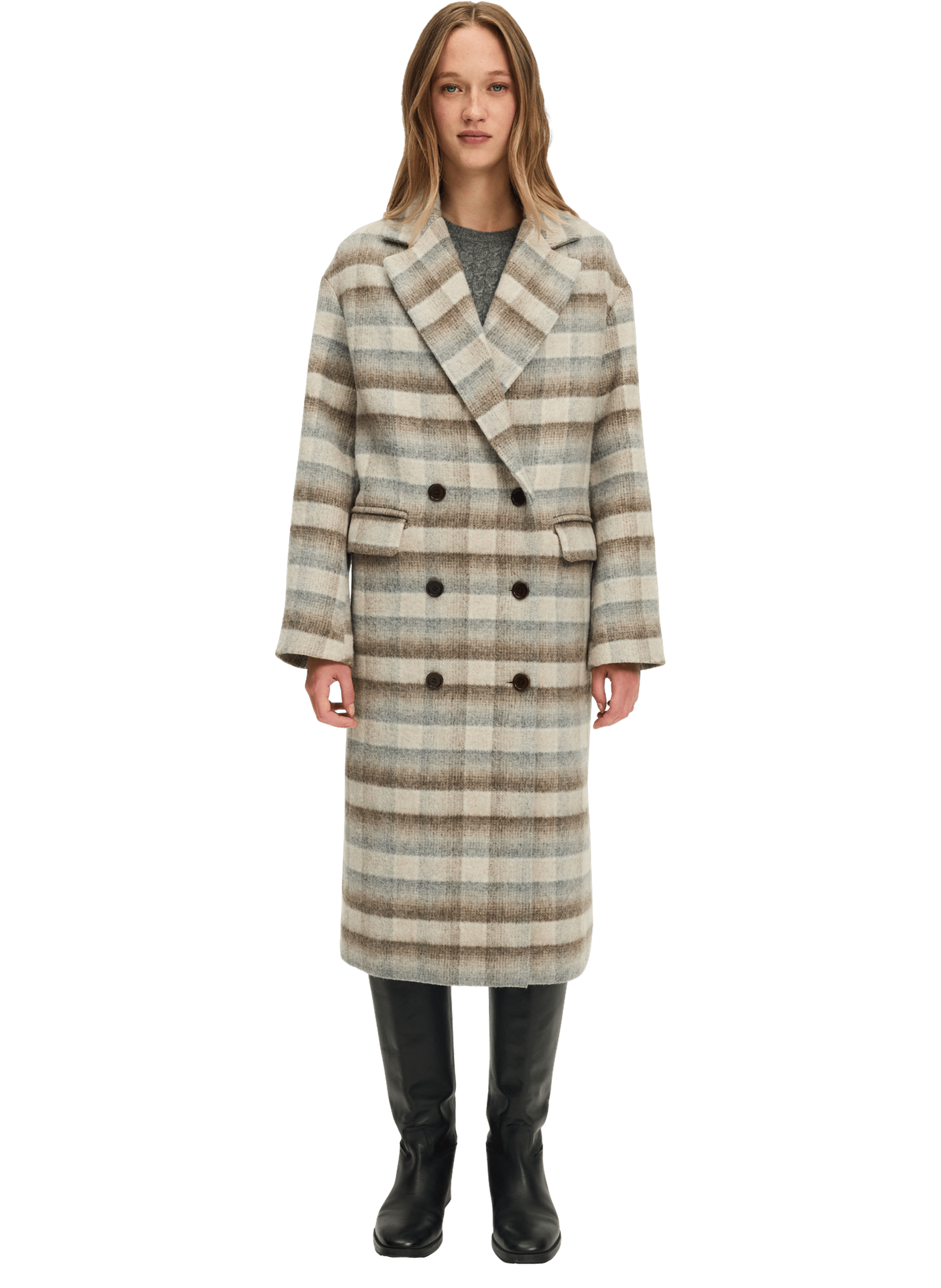 Manteau long croisé à carreaux - myrielle PABLO Beige