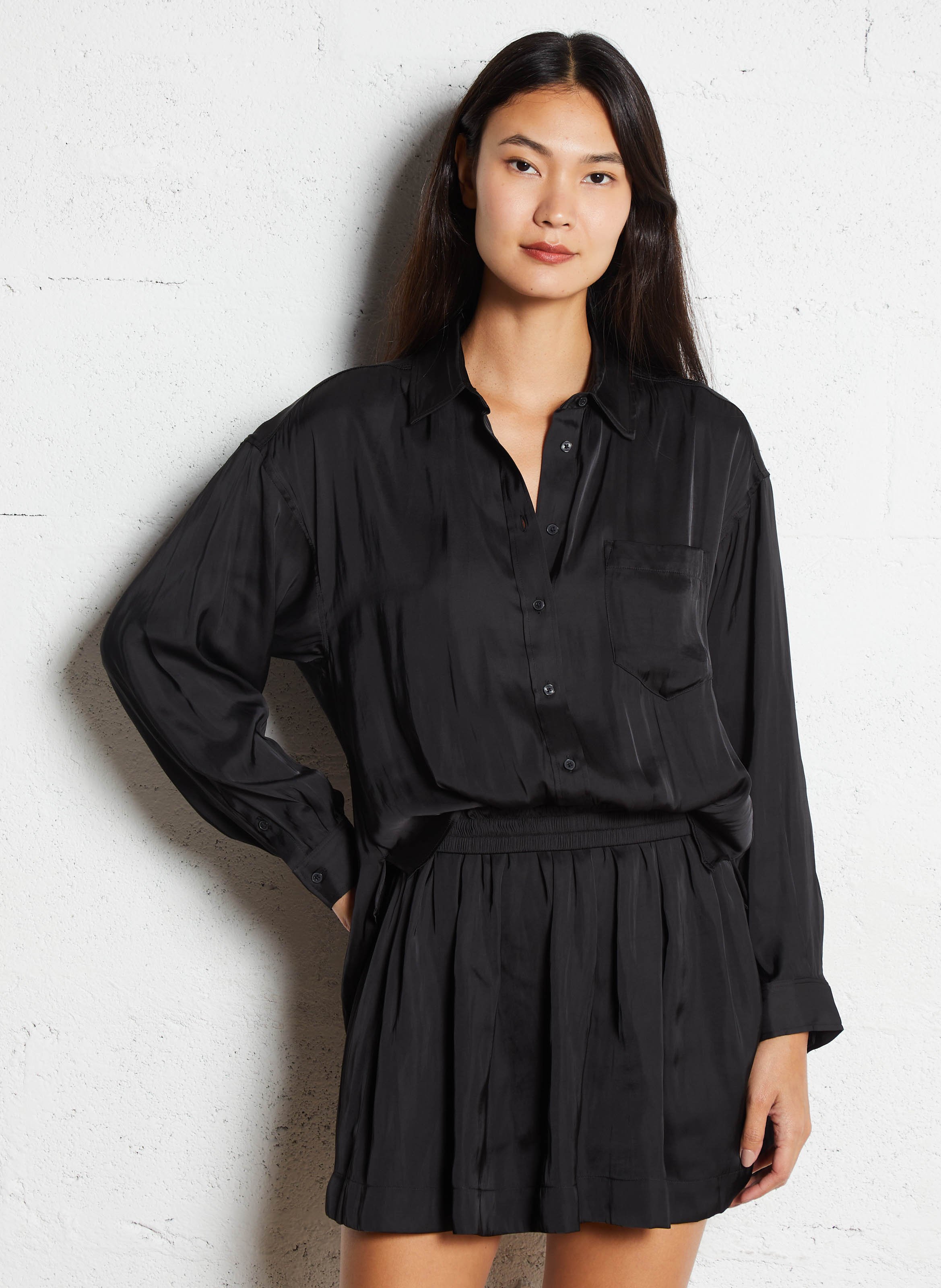 Robe courte en satin IKKS Noir