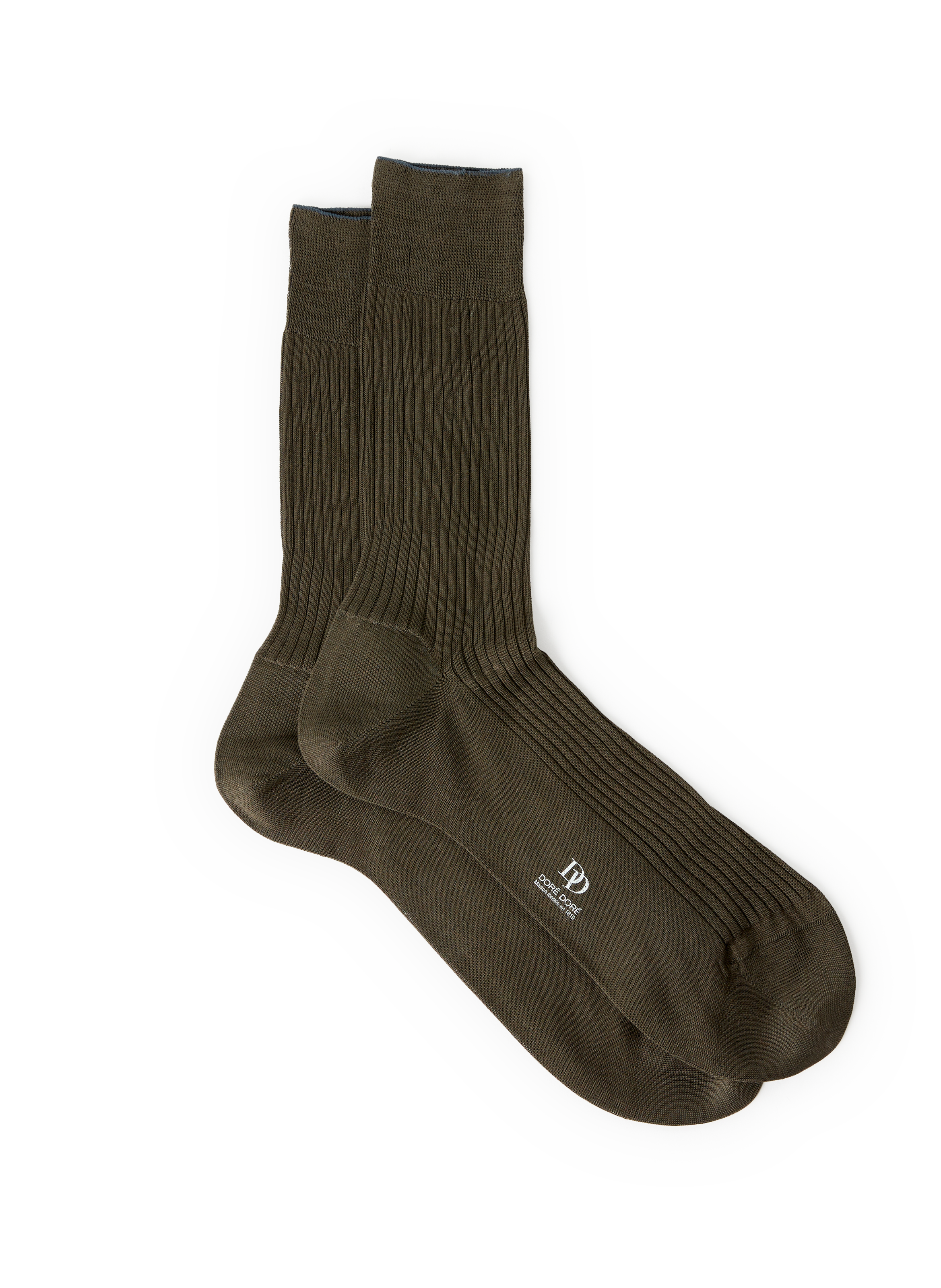 DORÉ DORÉ Chaussettes mi-hautes côtelées en coton Kaki