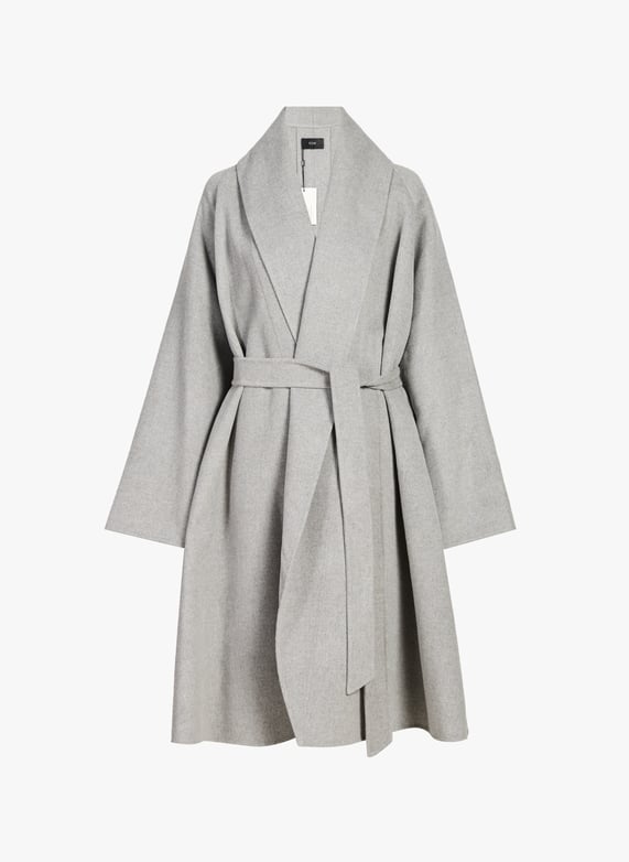 Manteau évasé col châle en laine et cachemire Gris R2w Femme