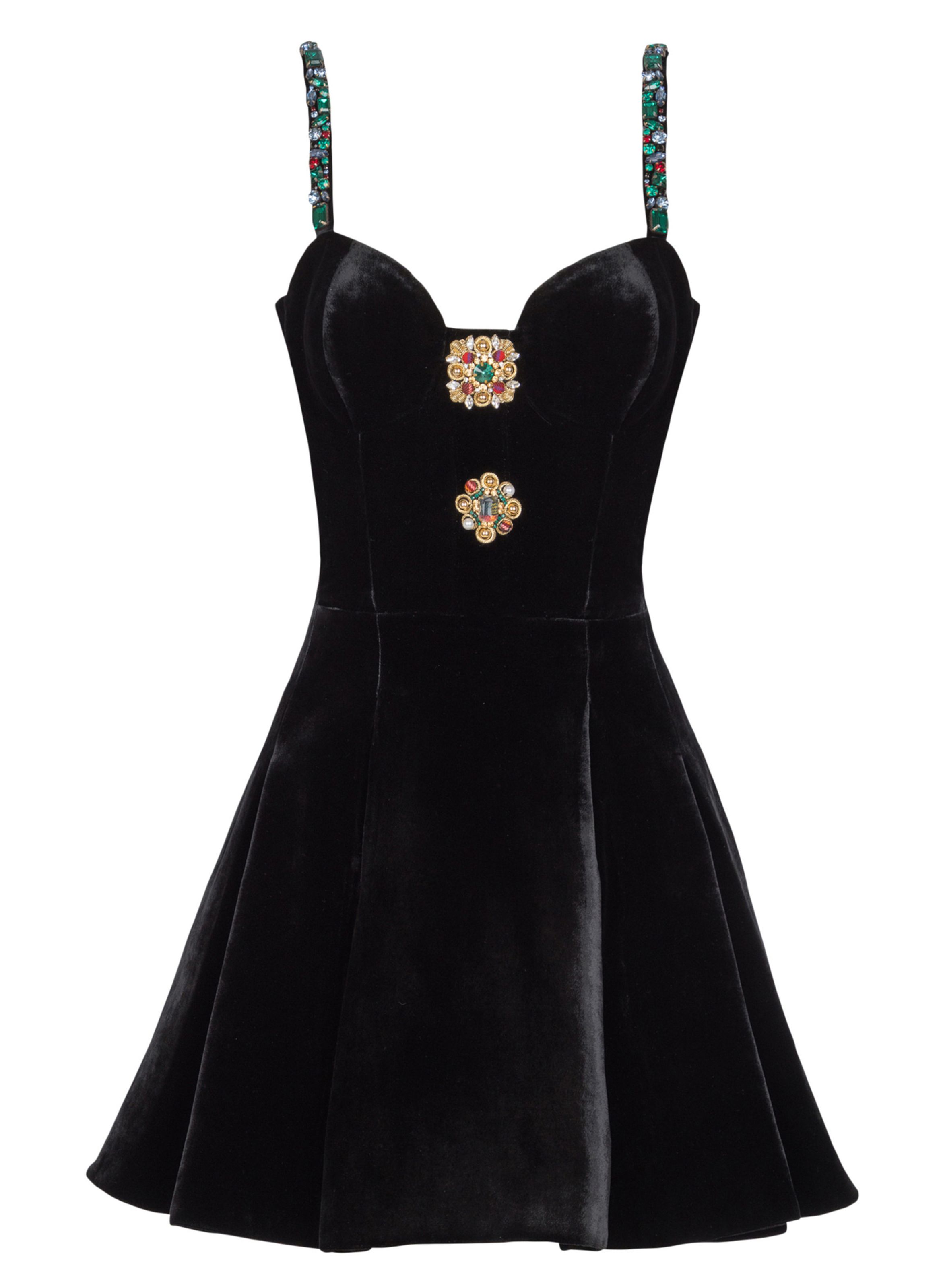 Robe à bretelles en velours avec détail bijou BALMAIN Noir