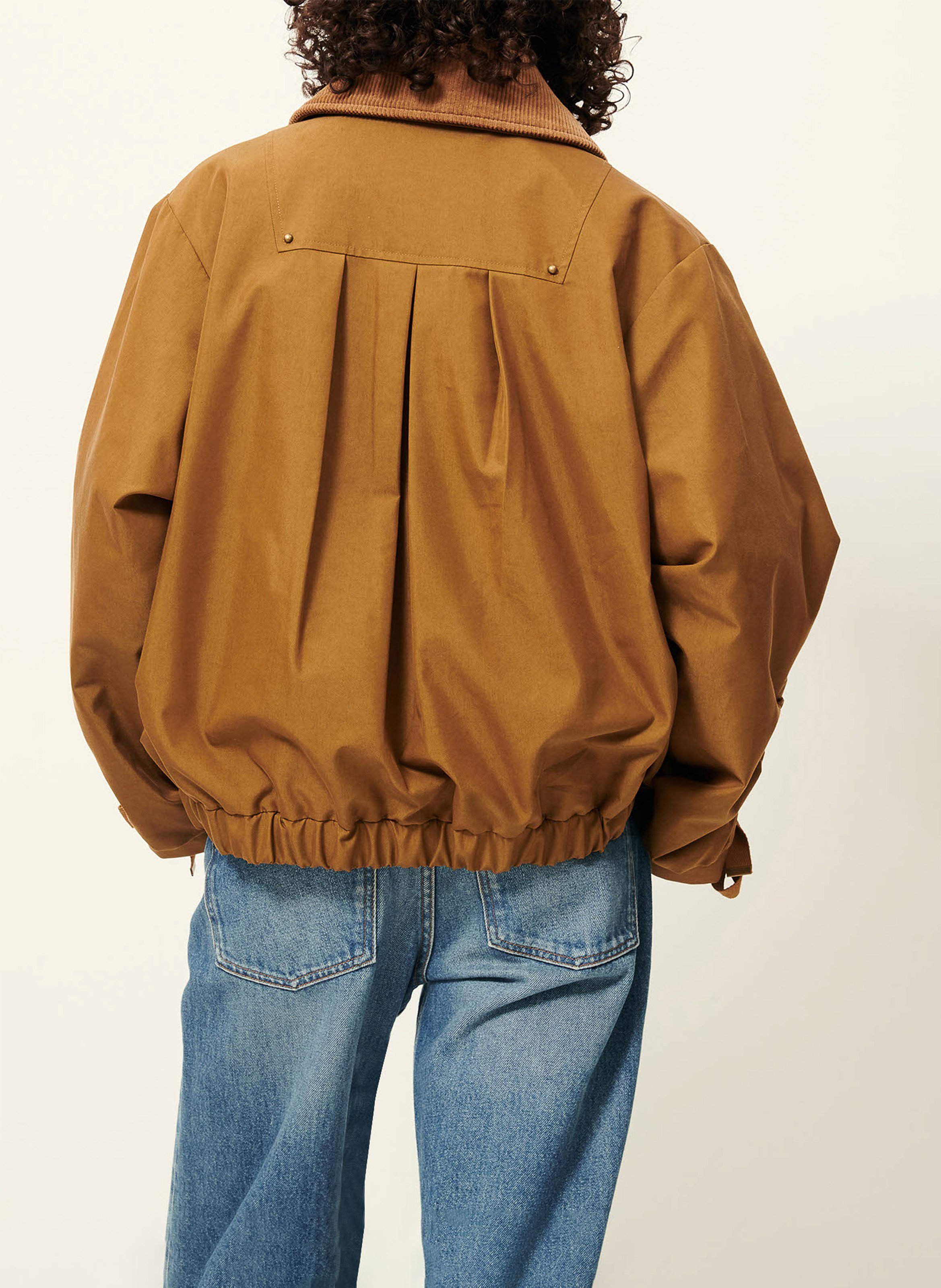 Blouson oversize col classique en coton mélangé diwork SESSUN Marron