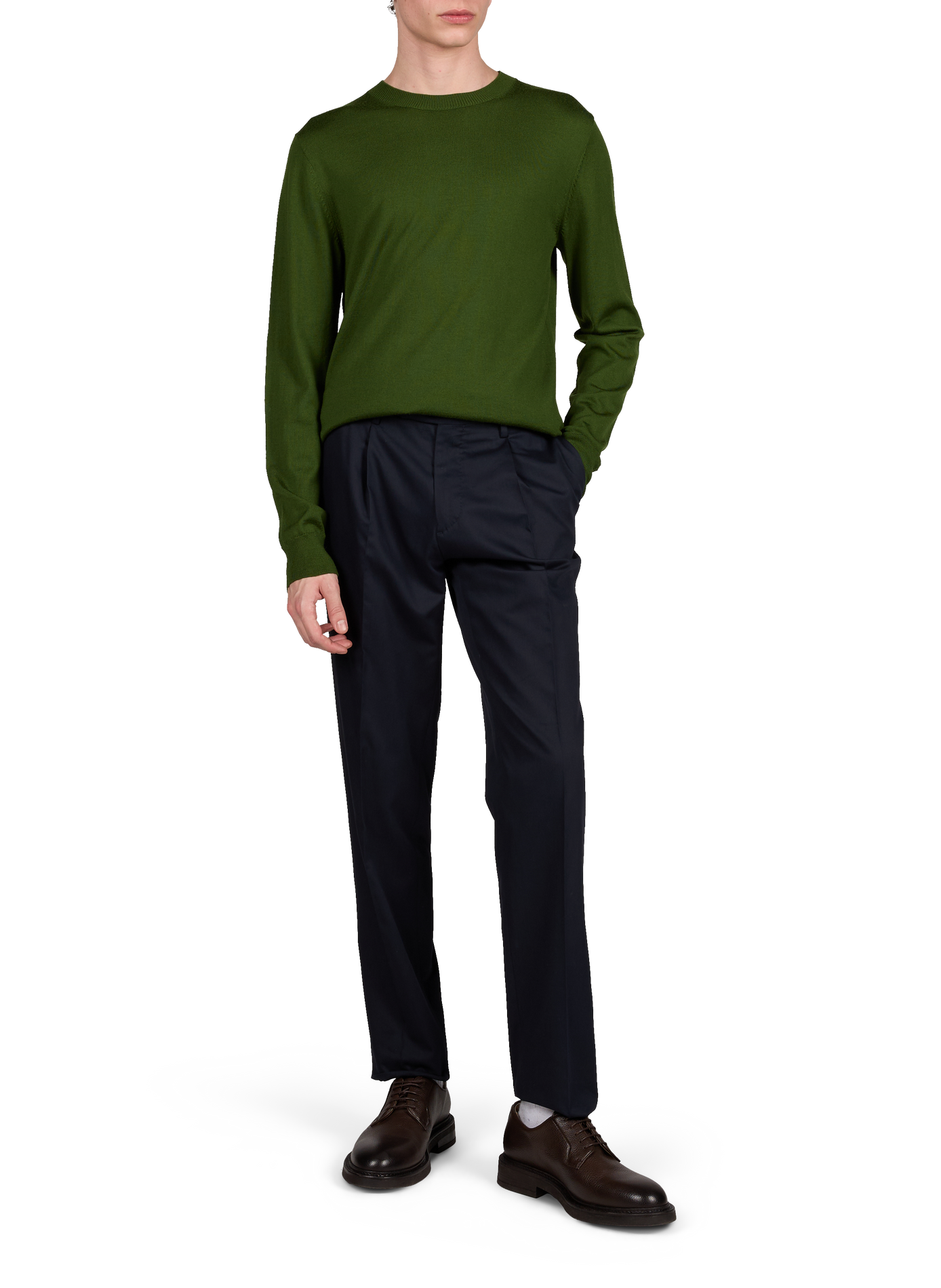 Pull col rond en laine mérinos AU PRINTEMPS PARIS Vert