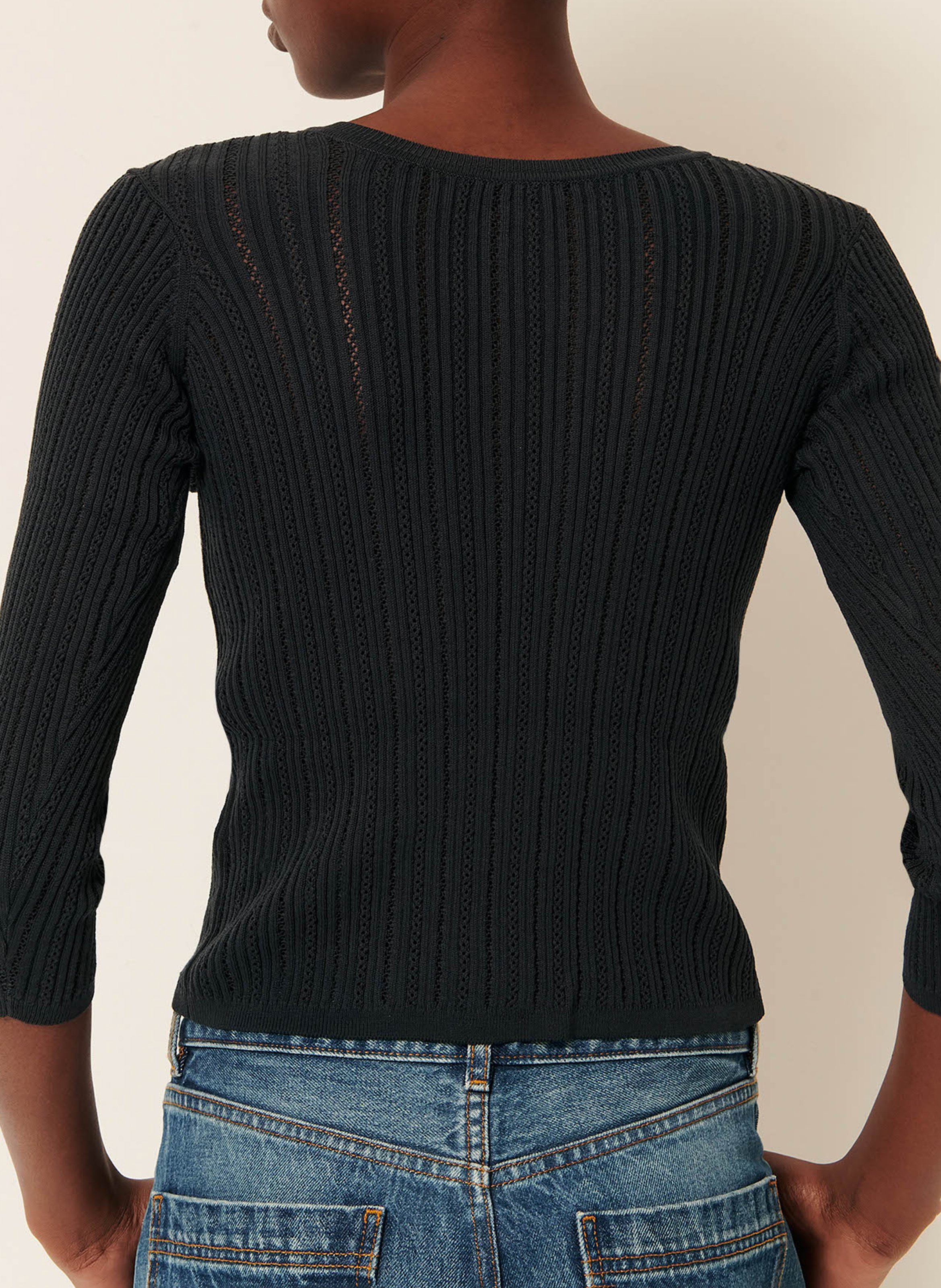 Pull manches 3/4 tricoté à découpes en coton alencar SESSUN Vert