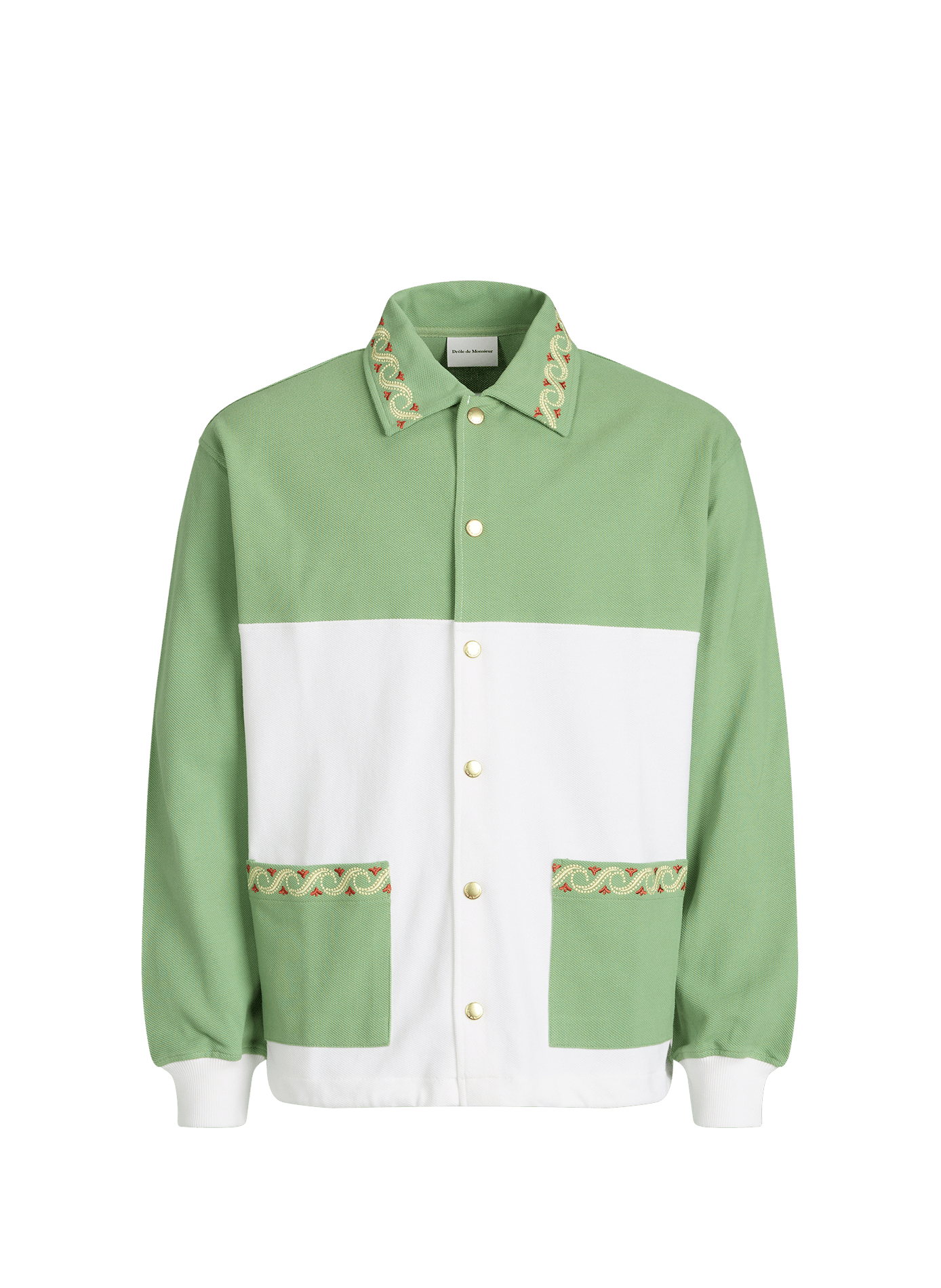 Buttoned jacket with embroidery details in piqué cotton DROLE DE MONSIEUR Green