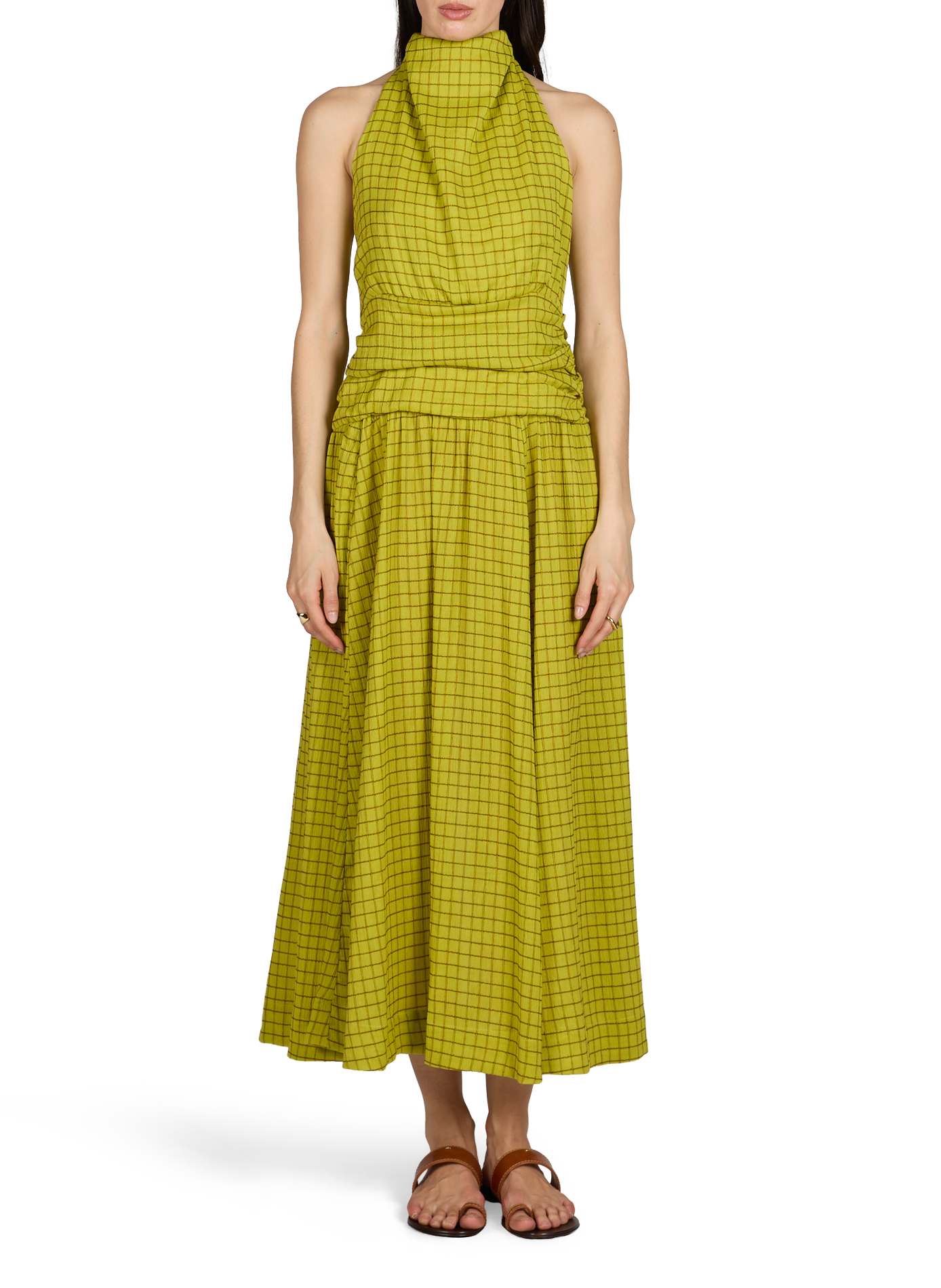 Robe sans manches à carreaux en coton TOPSHOP Marron