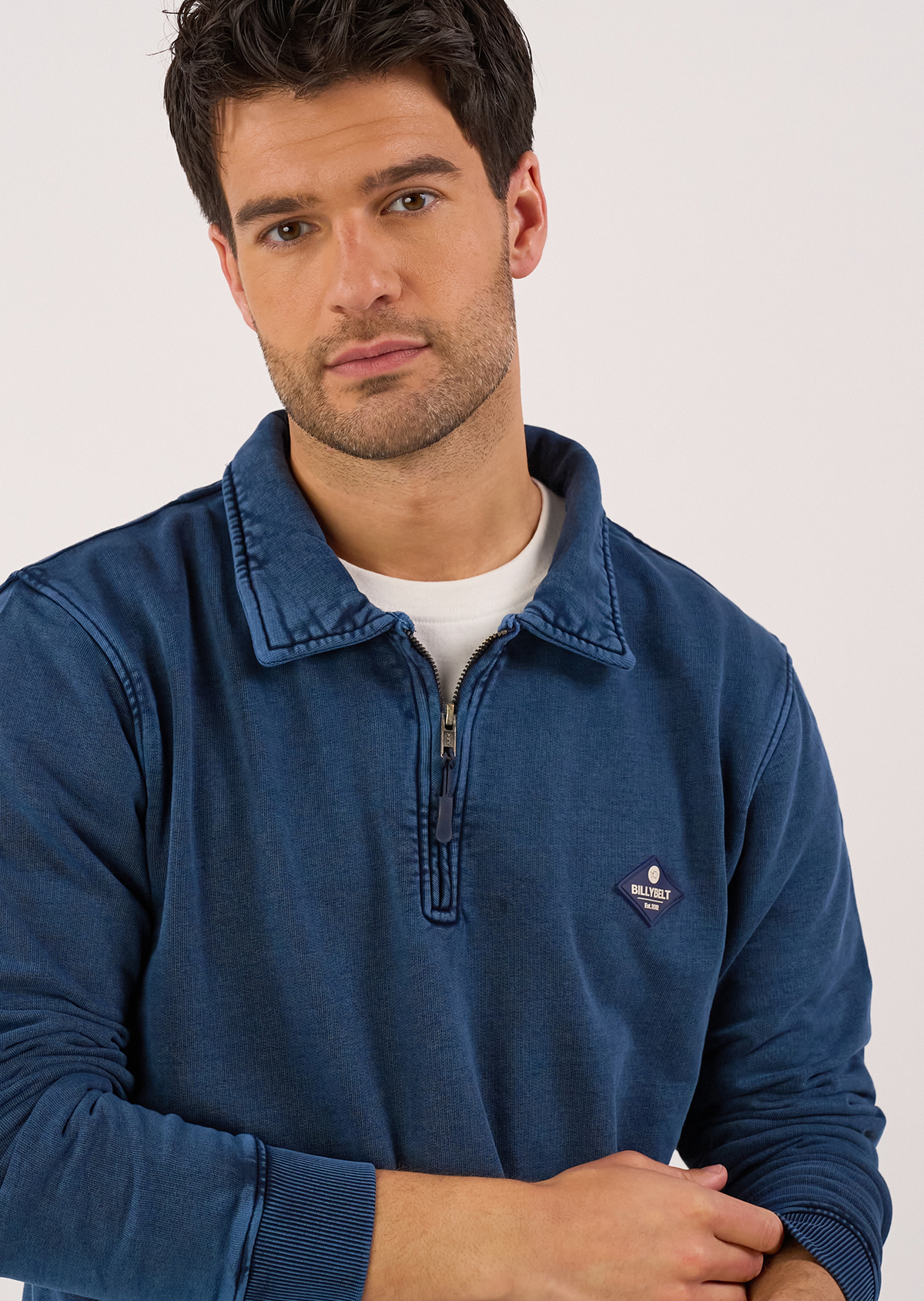 Sweatshirt à col zippé en coton biologique BILLYBELT Bleu