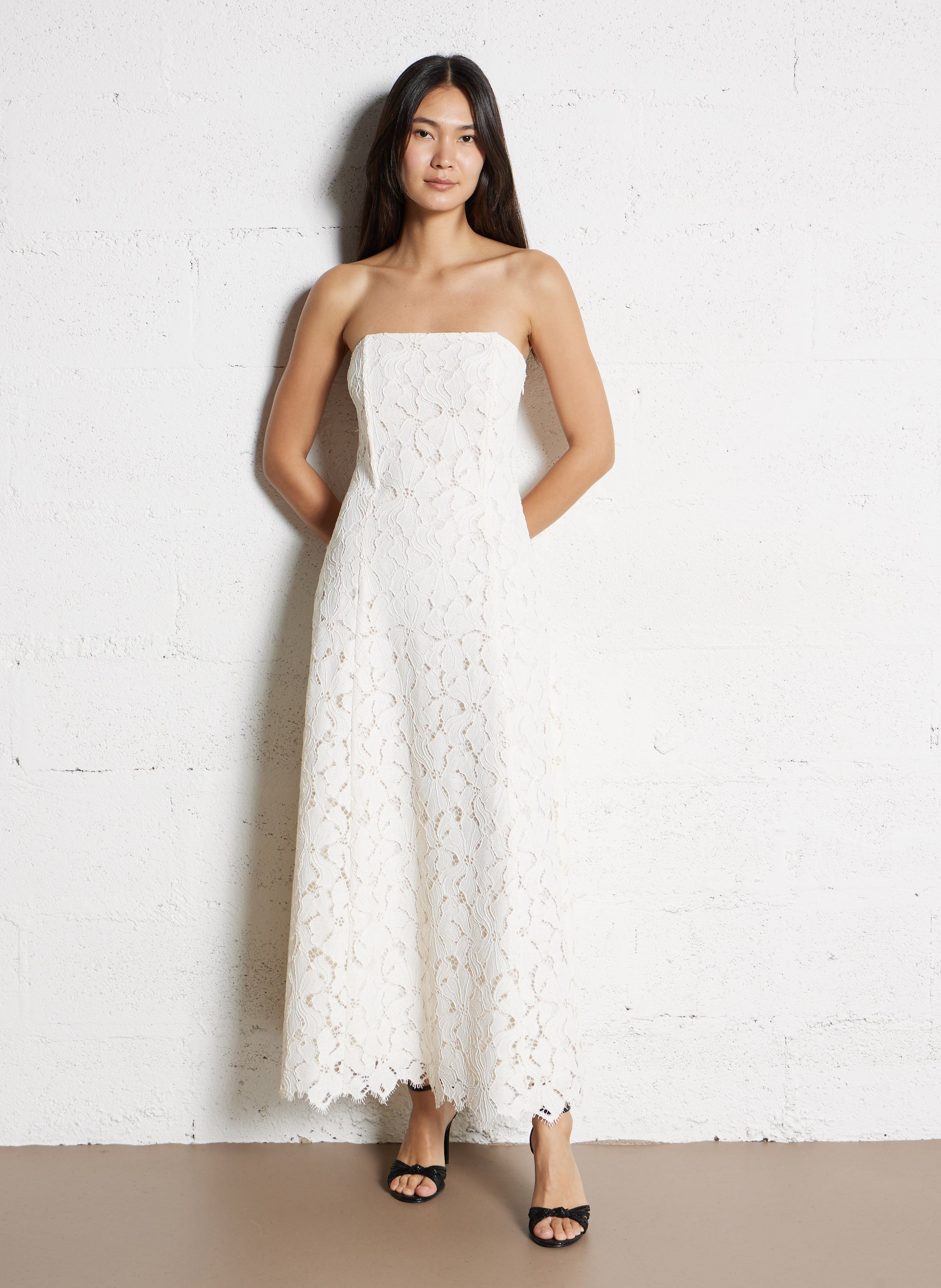 Robe bustier évasée en dentelle IKKS Blanc