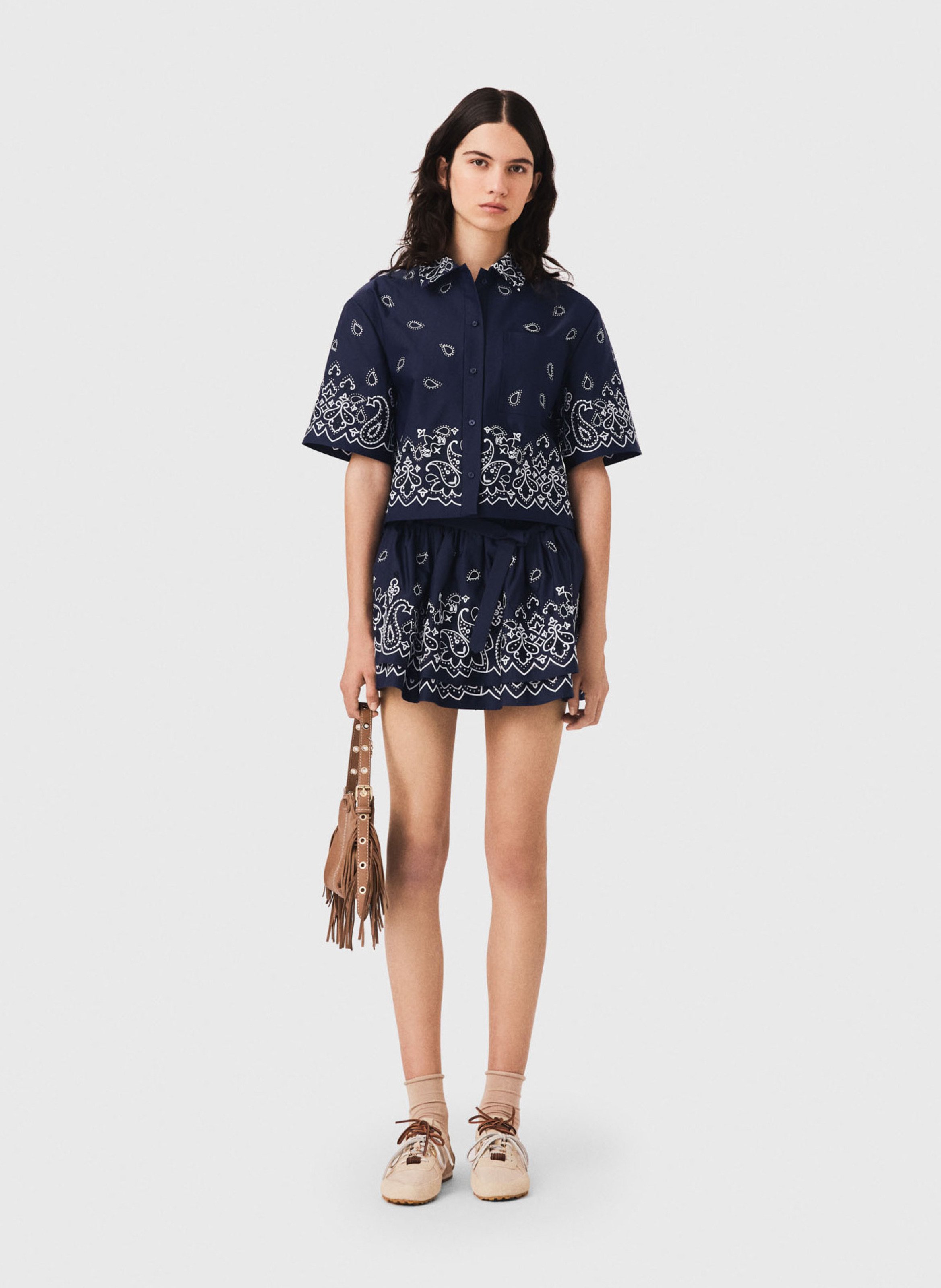 Chemise courte droite imprimée MAJE Bleu