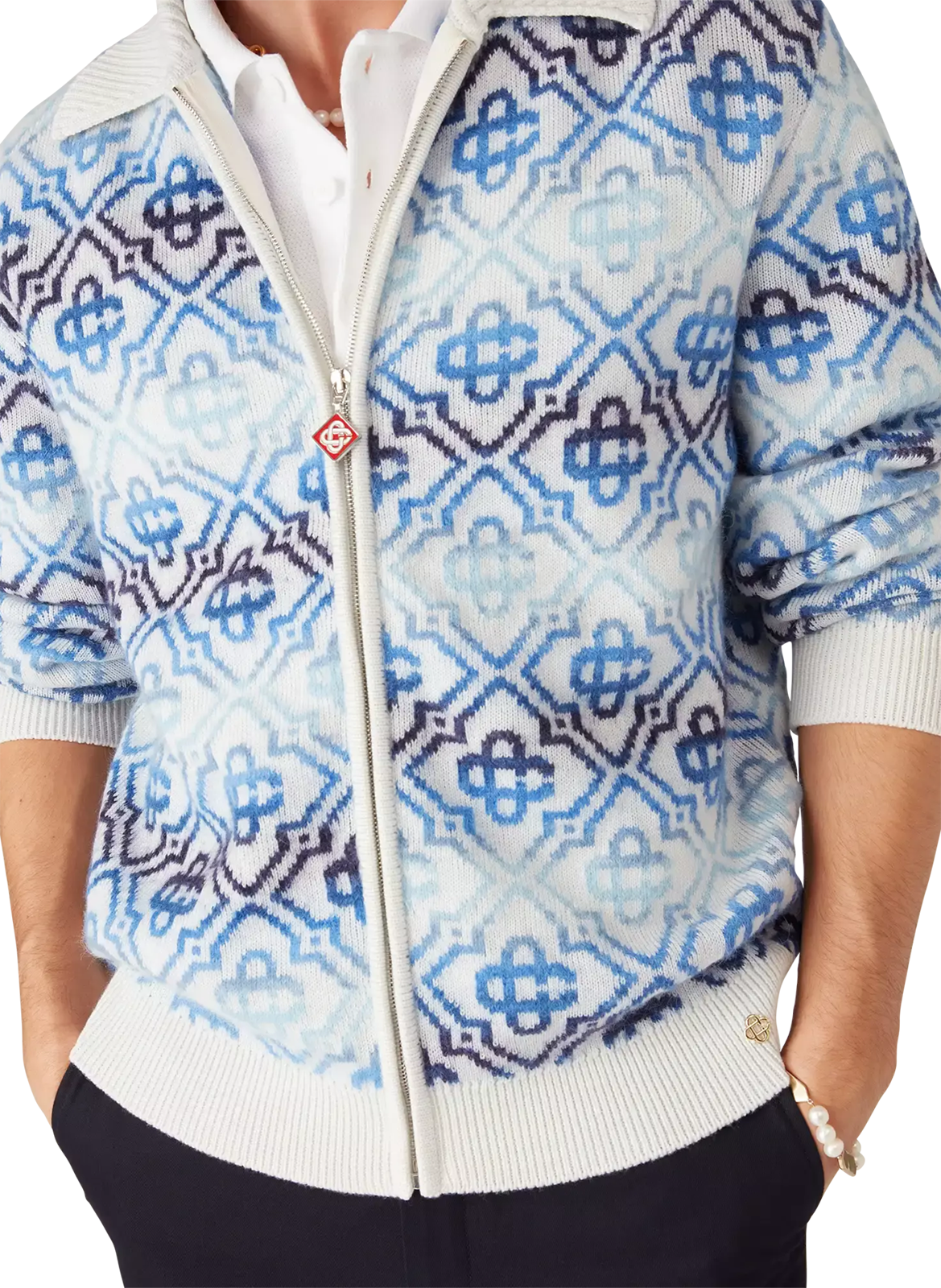 Cardigan Space Dye à imprimé logo en laine mélangée CASABLANCA PARIS Bleu