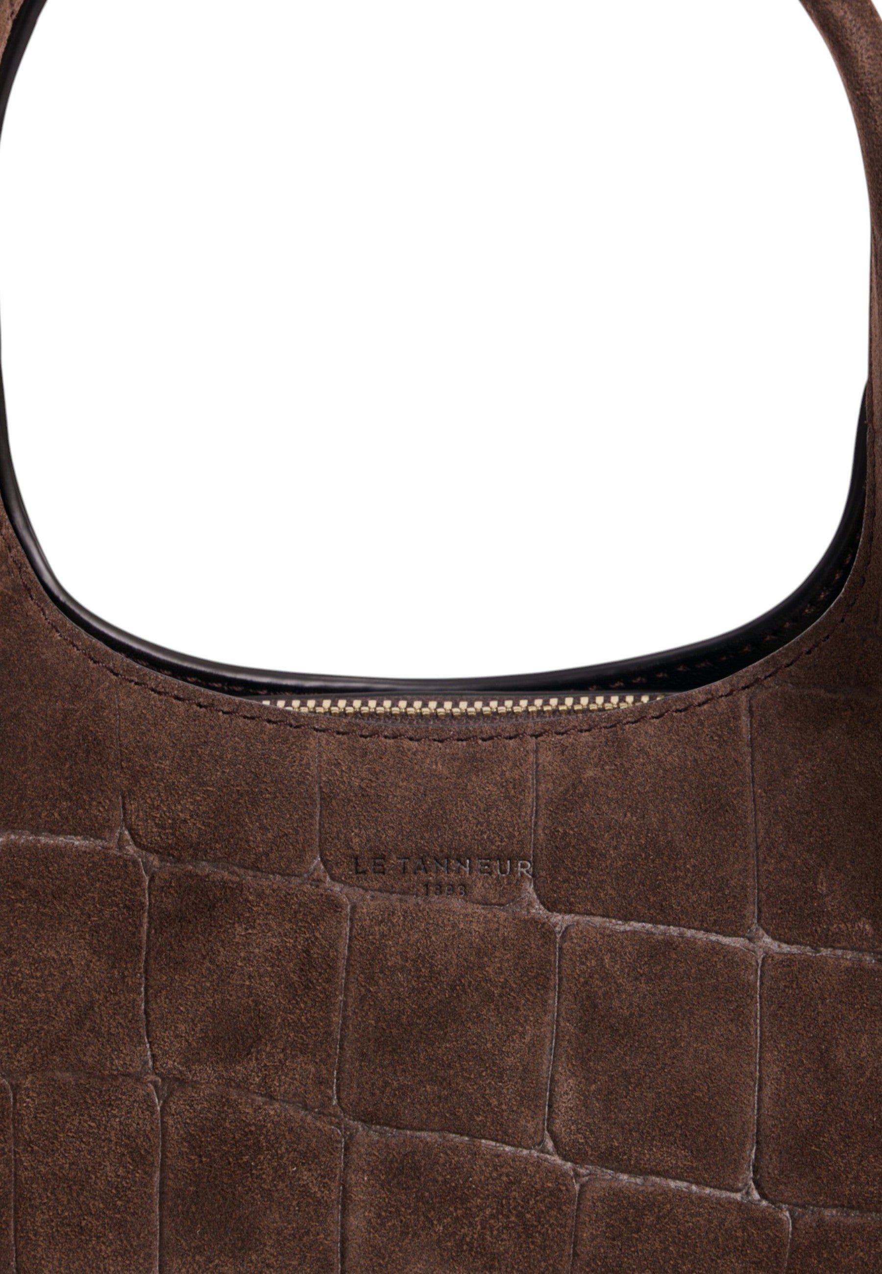 Petit sac à main juliette en cuir refente de velours embossé crocodile LE TANNEUR Marron