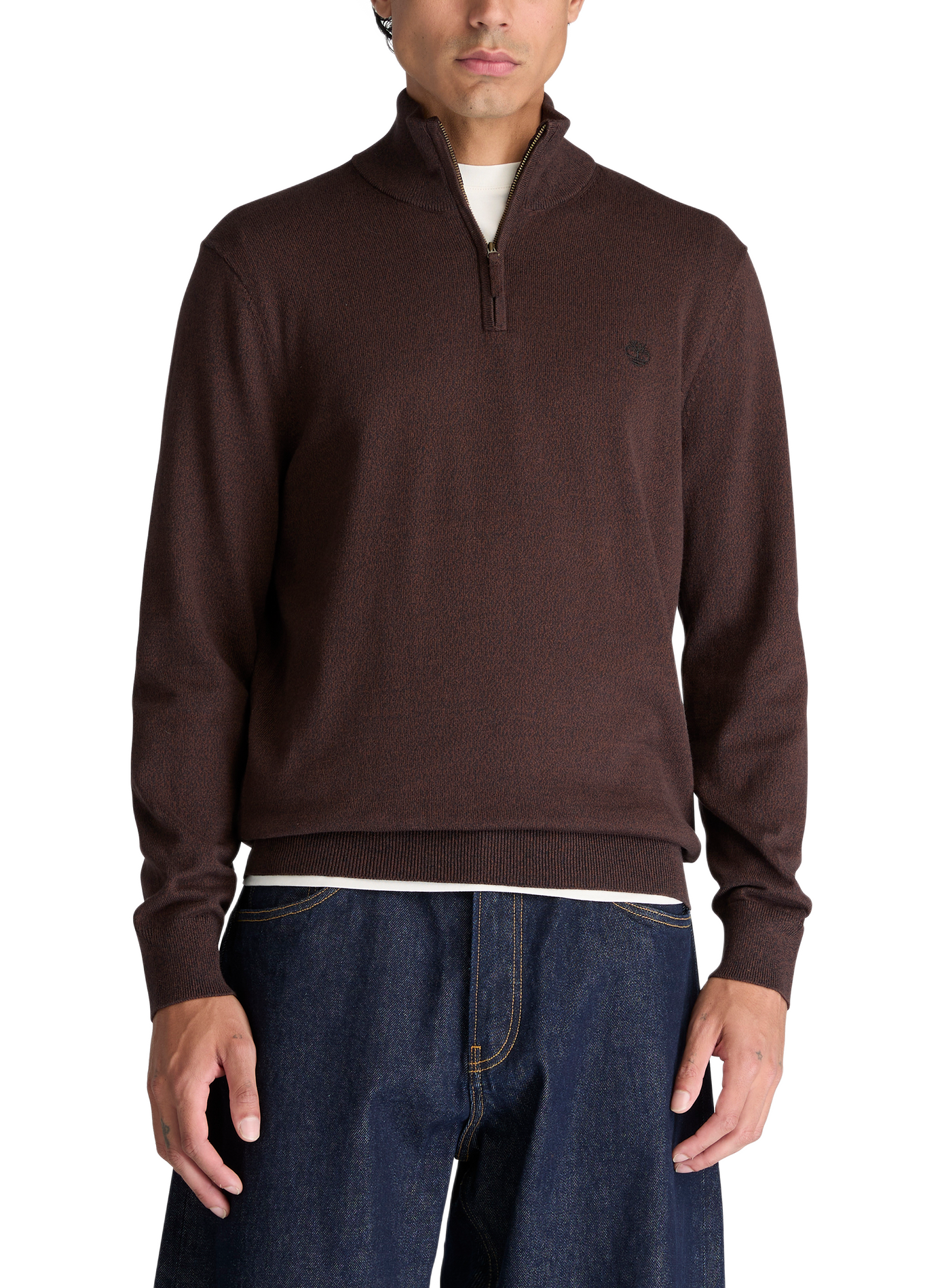 Straight cut high-neck cotton sweater TIMBERLAND Brown