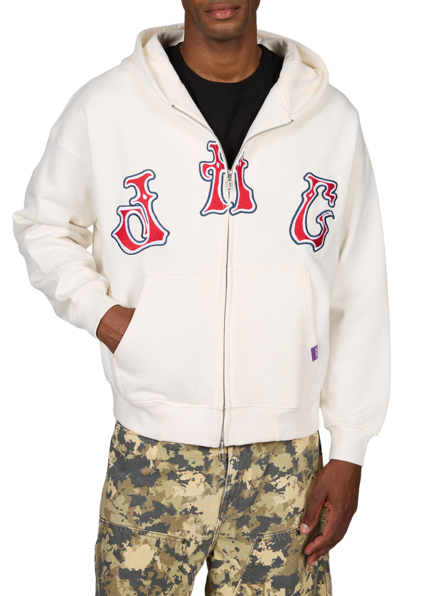 Geborduurde katoenen sweatshirt met rits JACKER. Wit