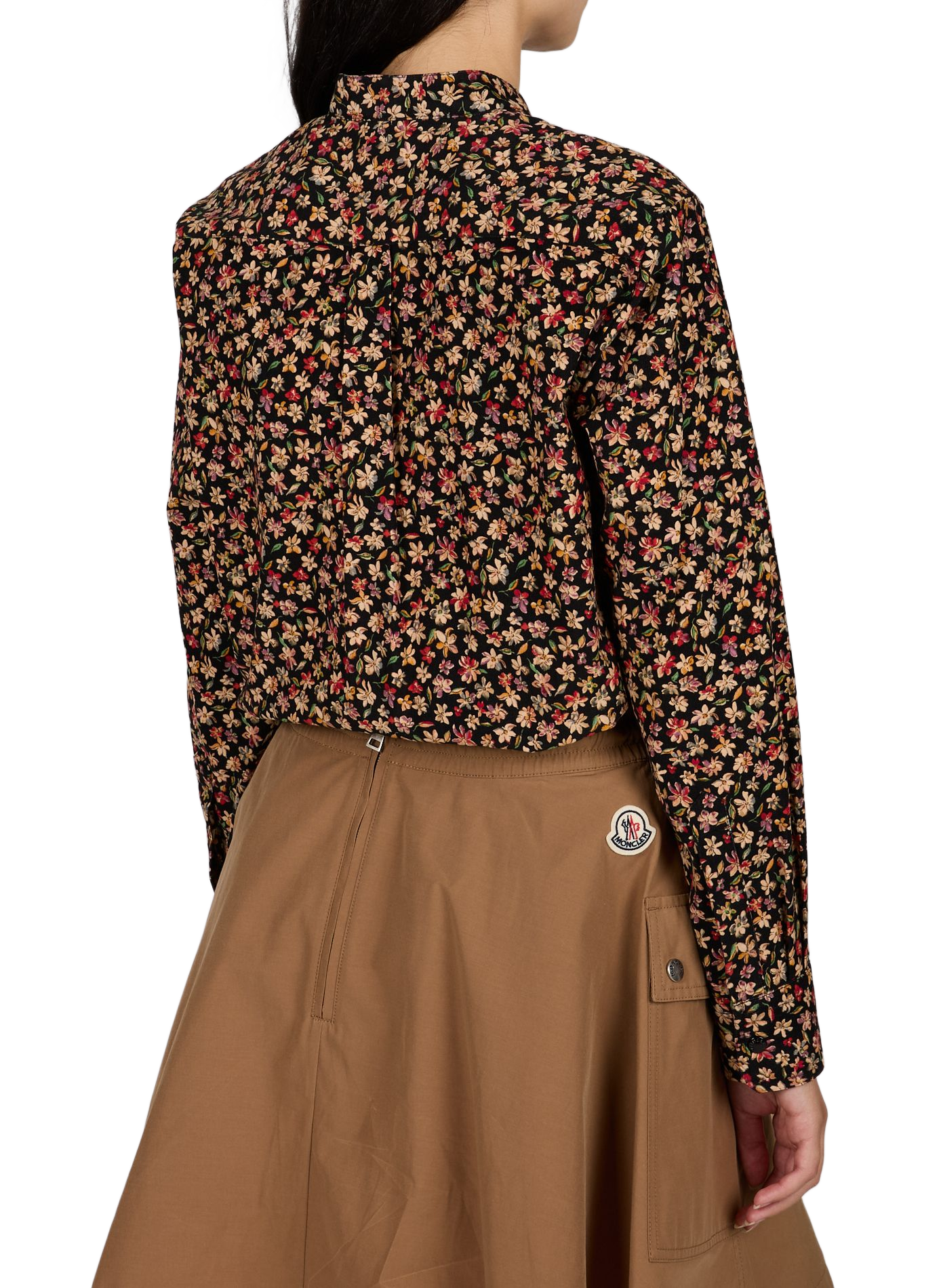Chemise droite à motif fleuri en coton MONCLER Noir